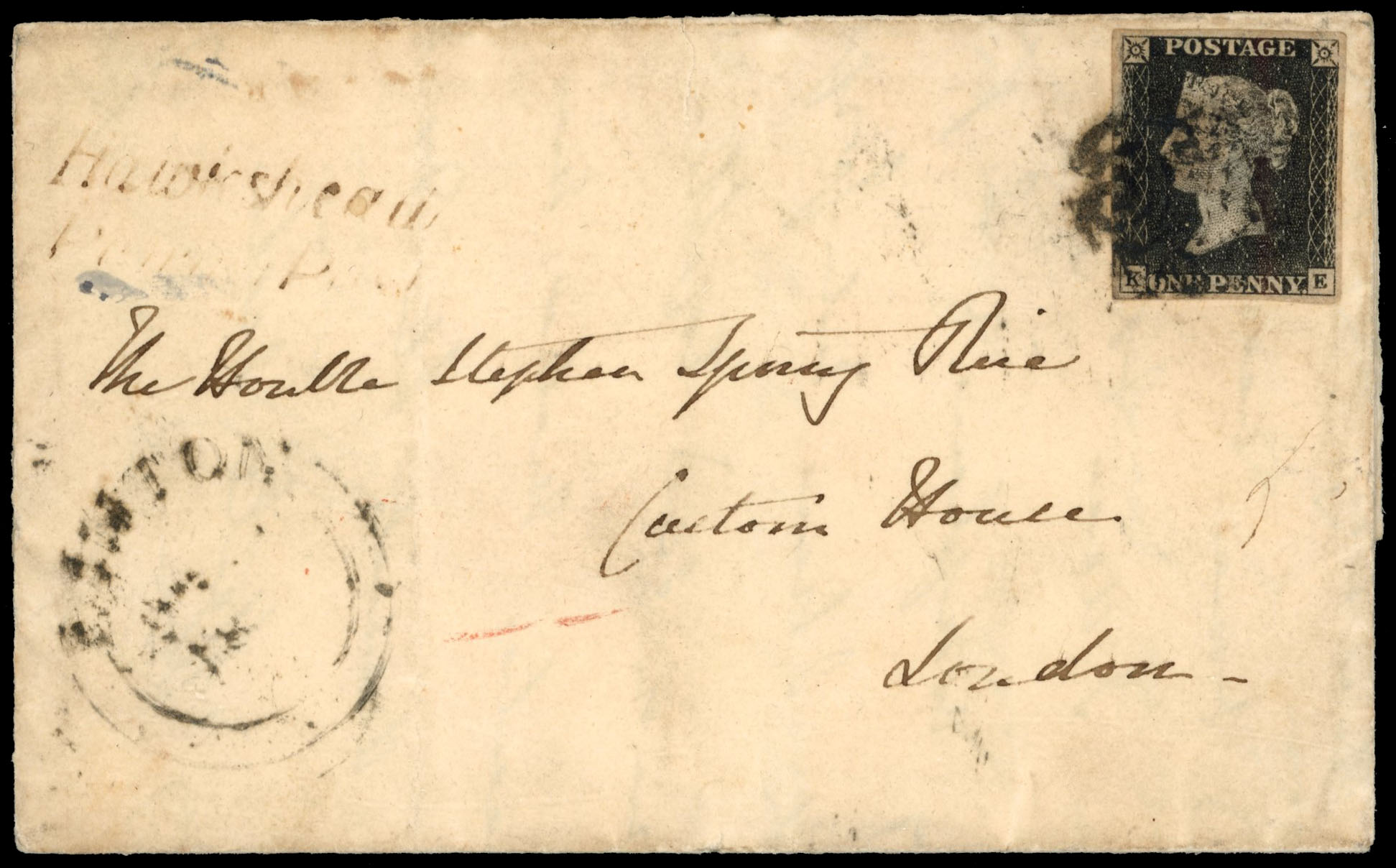 GB 1841 1d black cover with Hawkshead Penny Post