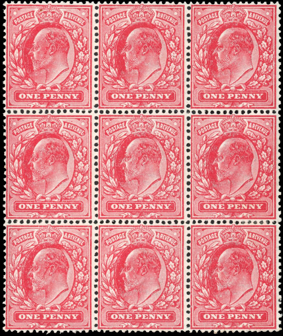 GB 1911 Harrison 1d carmine, perf 15x14 block mint