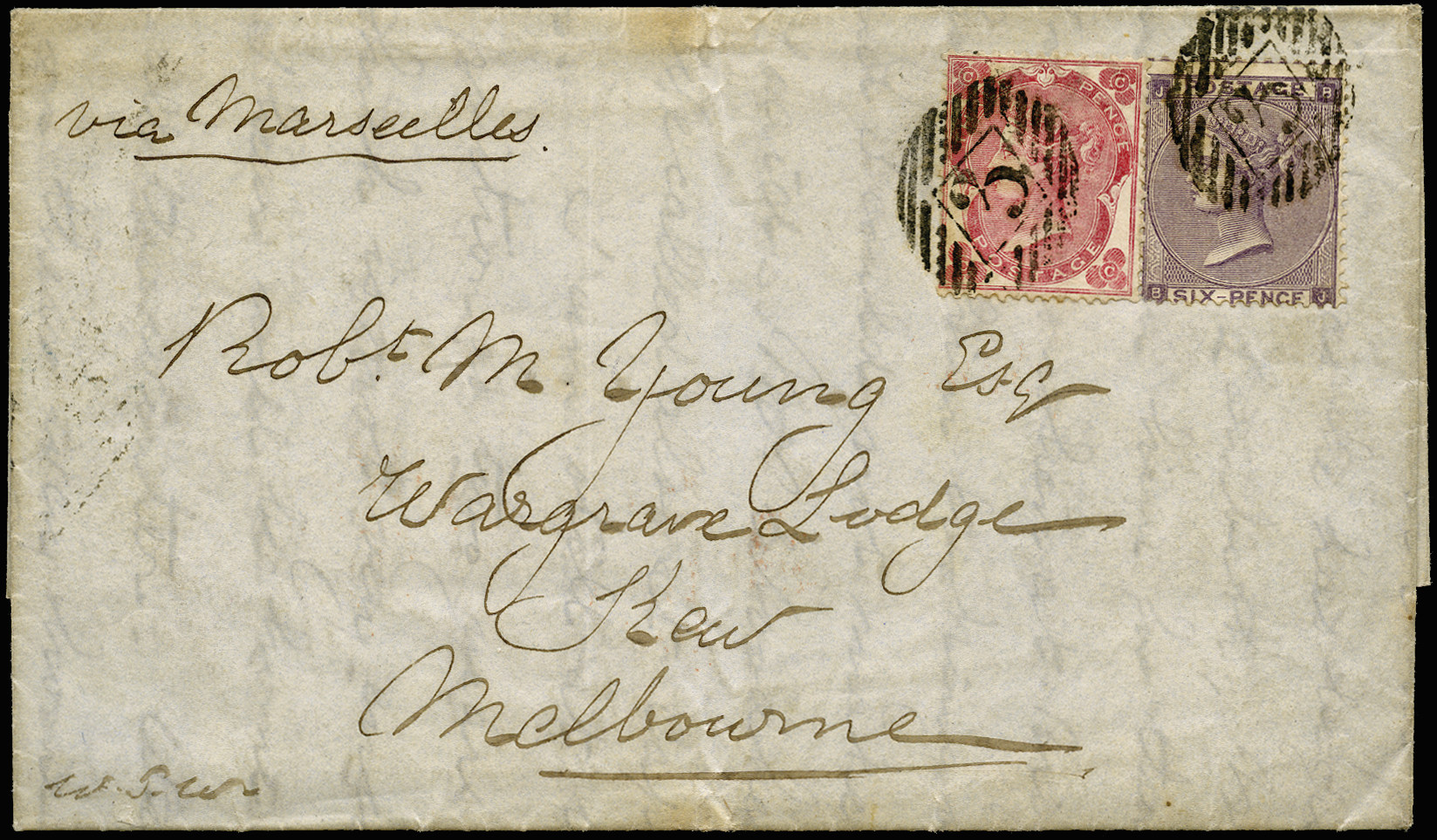 GB 1863  SG76, 84 Cover London to Melbourne