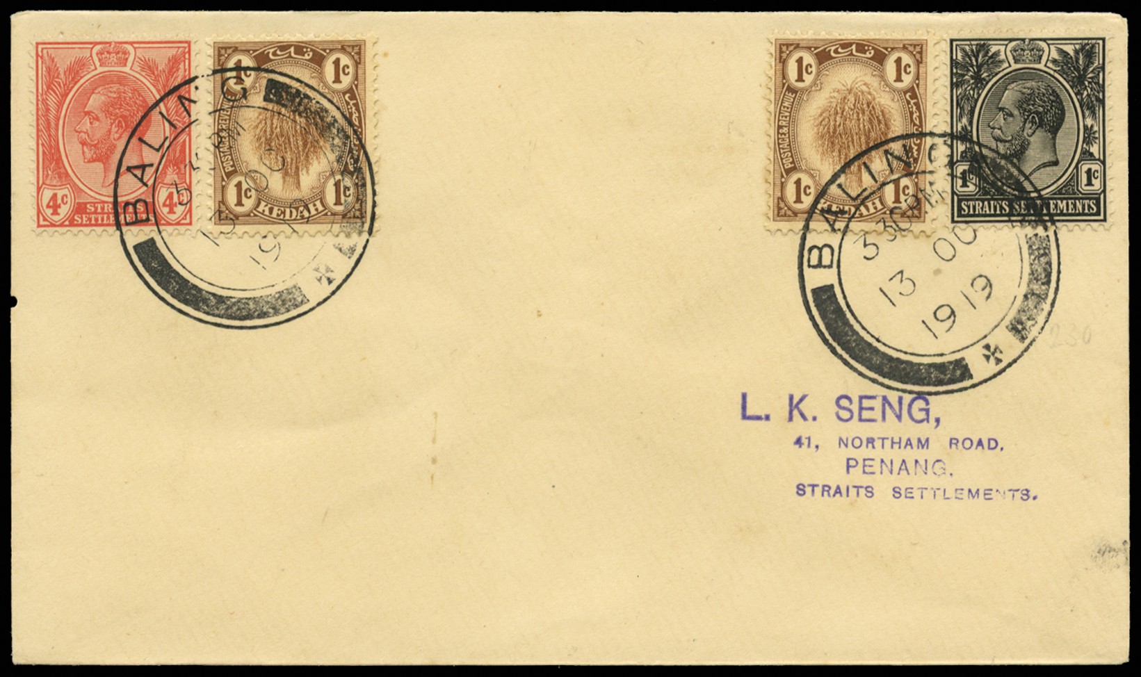 1919 (13 OC) "Seng" cover from BALING to...