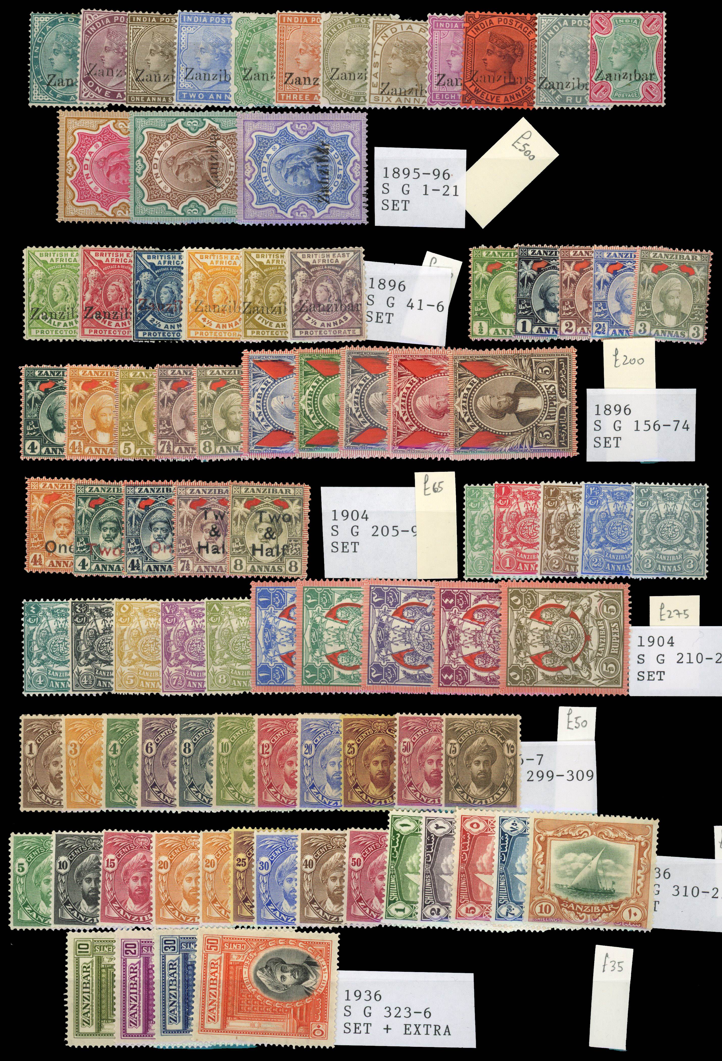 ZANZIBAR: Mint on stockcards including 1895 to 5r, 1896 to 7½a, 1896 to 5r, 1904 to 5r, 1926 to 75c, 1936 to 10s, 1936 Silver