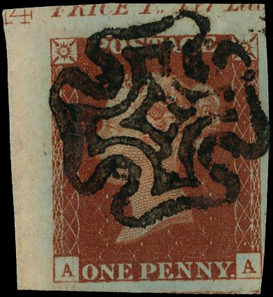 1841 1d Red-brown Pl.14 (AA). plate number example