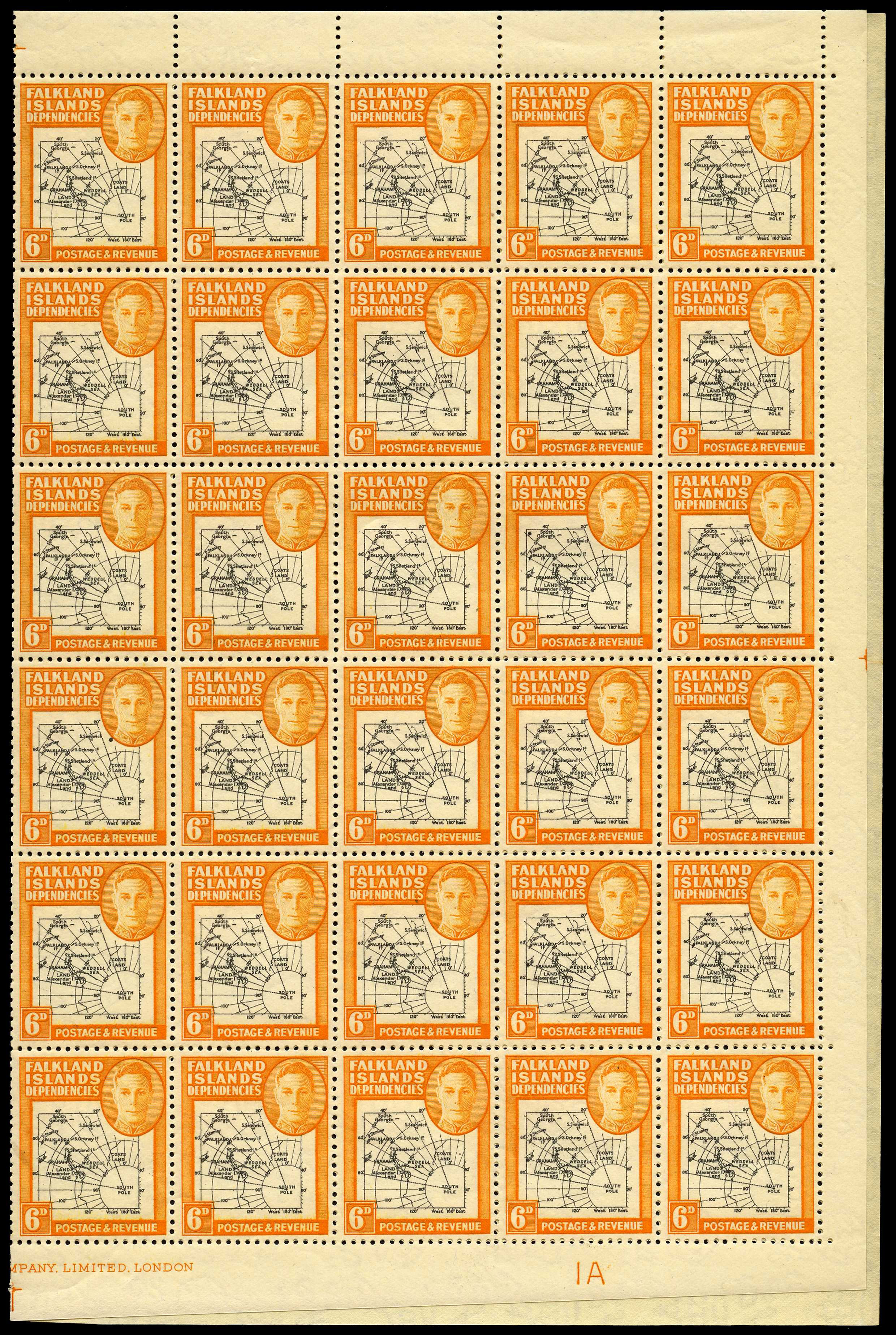 1946 Thick Map 6d Plate 1 sheet of...