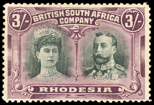 Rhodesia 1910-13 3s green and violet perf 14