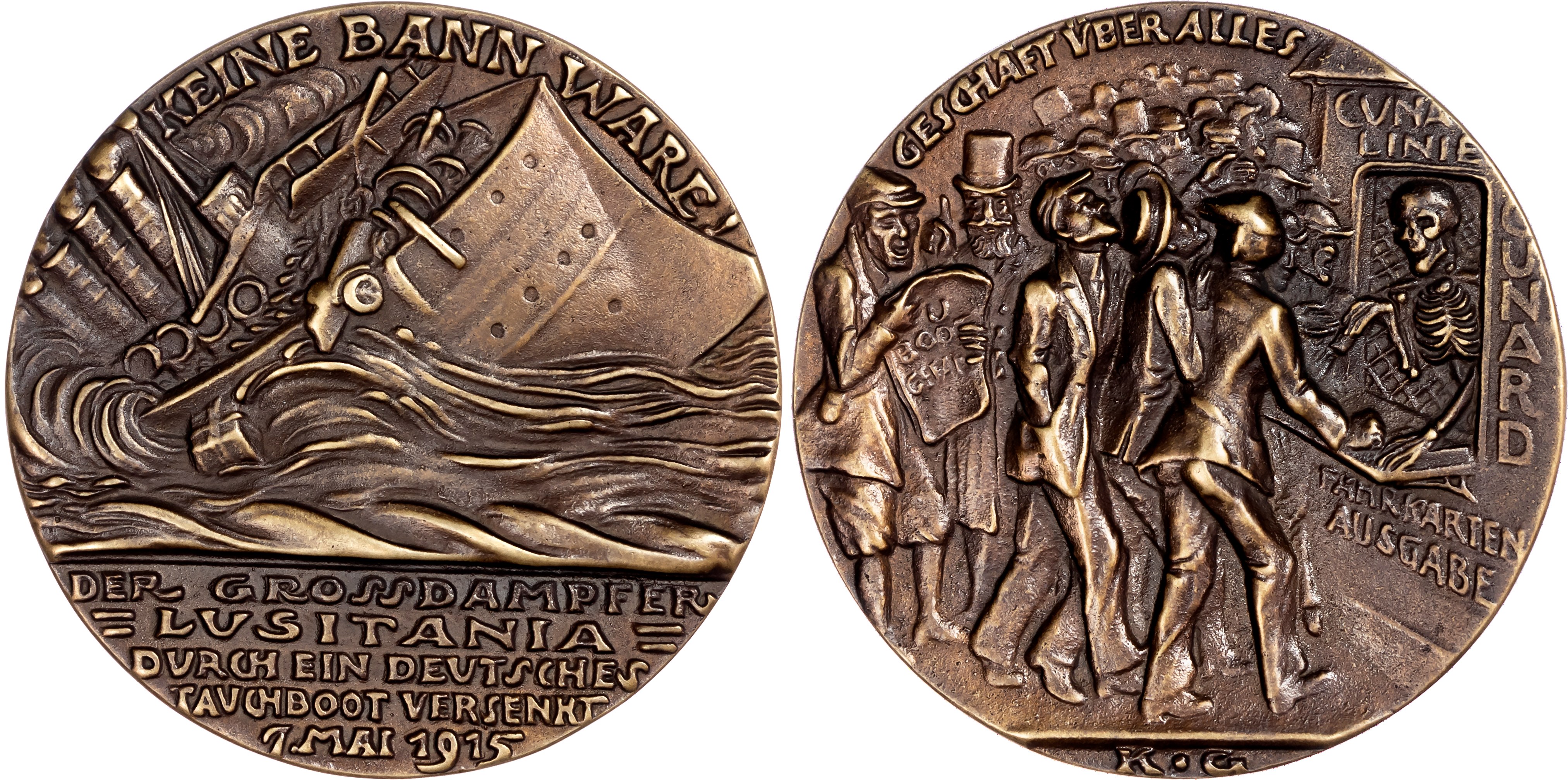 Germany, The Sinking of the SS Lusitania, cast bronze medal 1915, by Karl Goetz