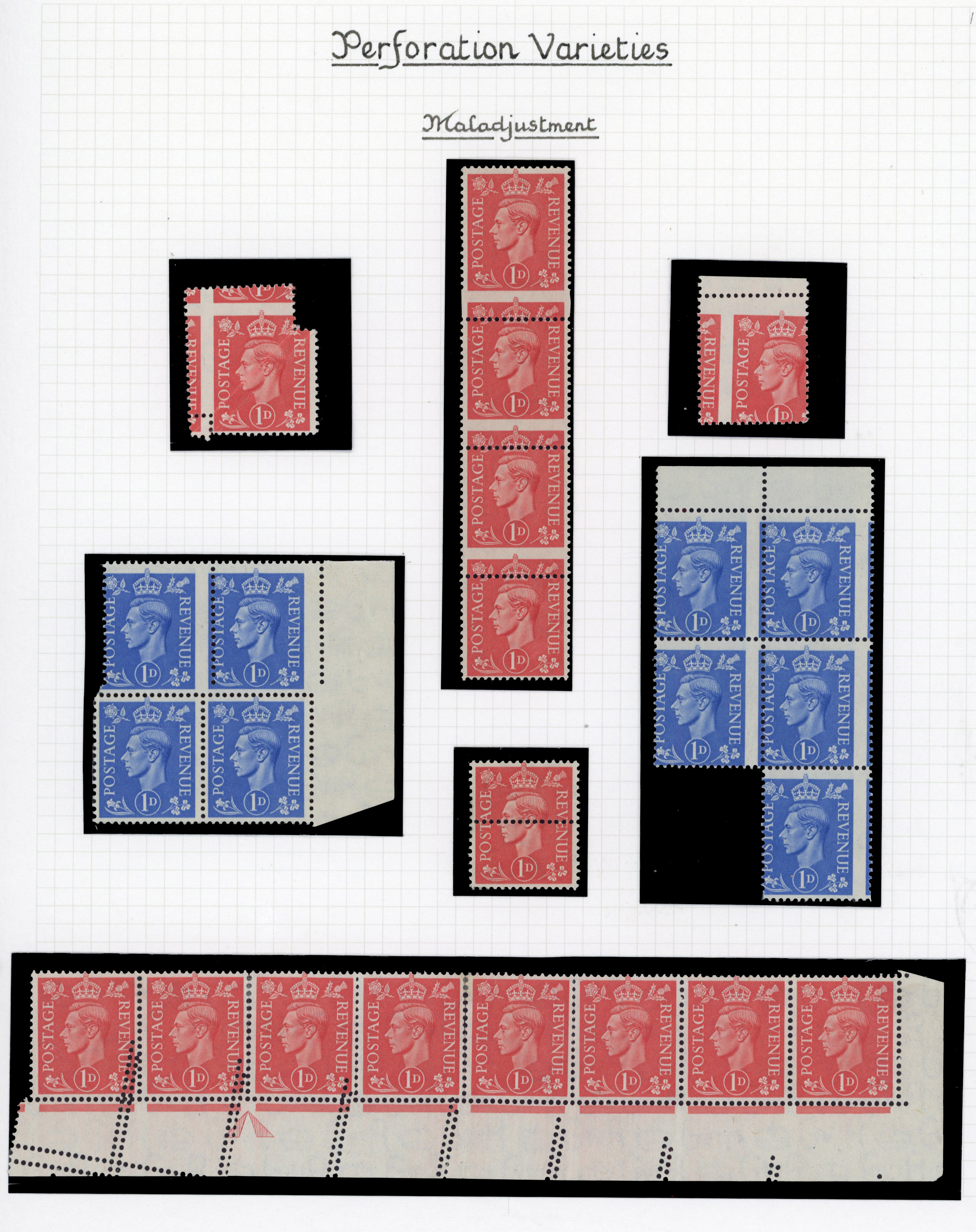 1941-51 1d Pale scarlet & 1d light ultramarine. Perforation varieties.