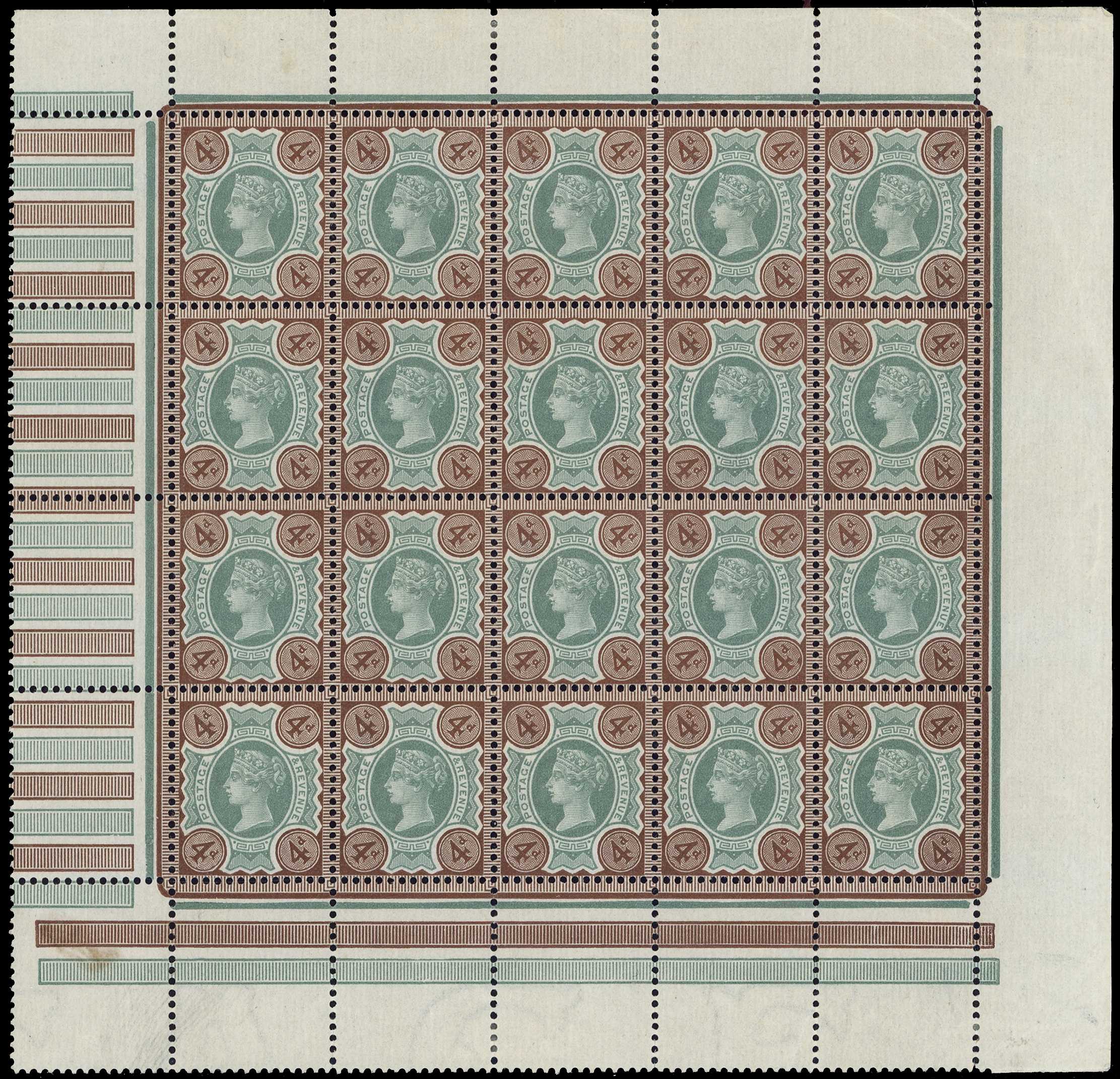 1887 4d green and purple-brown o.g. pane...