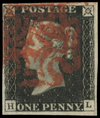 GB 1840 1d black Plate 6 (HL) red Maltese Cross