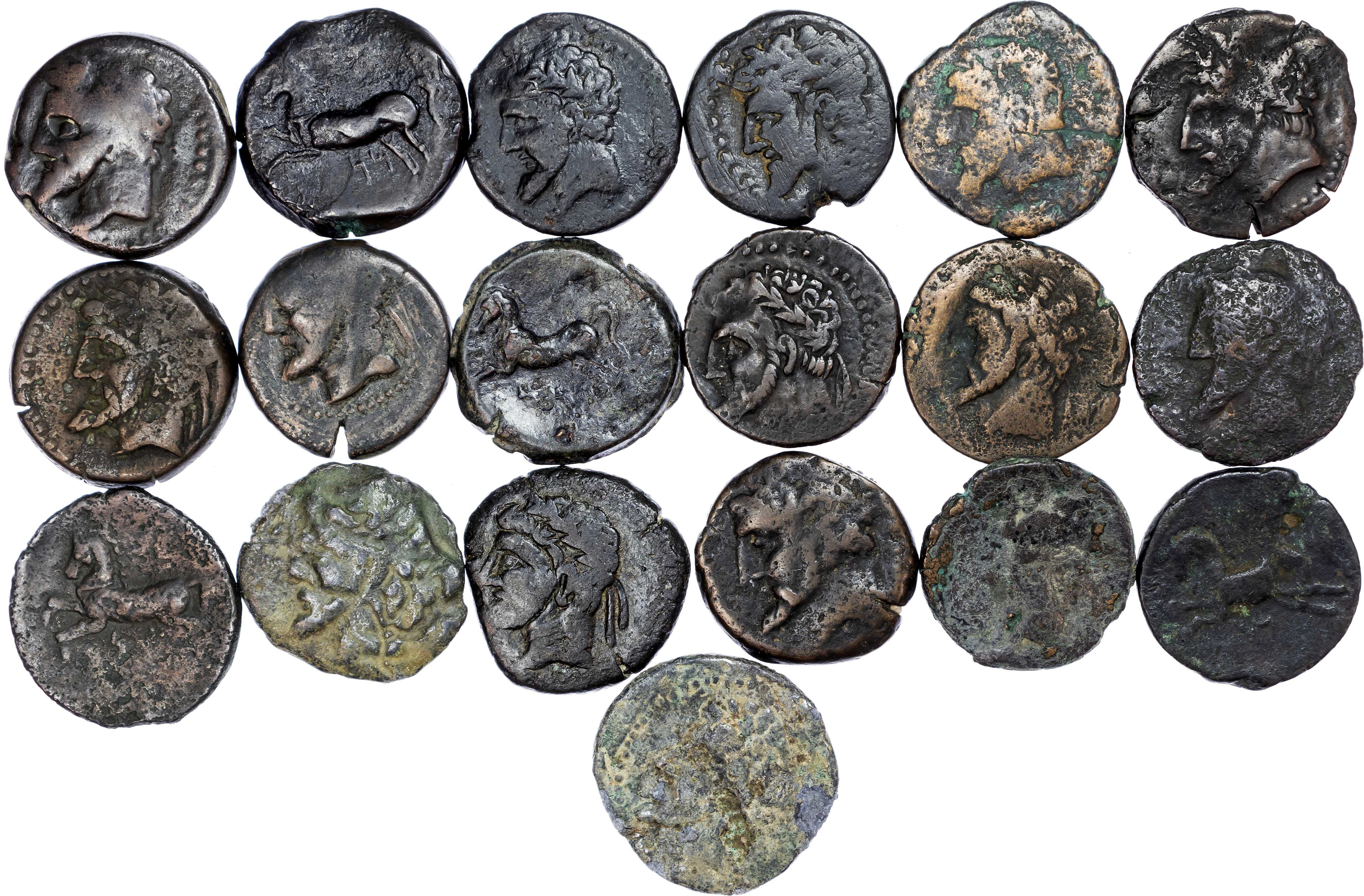 Numidia, Massinissa or Micipsa (c. 203-148 BC or 148-118 BC) Group of 19 AE Units, Varying weights.