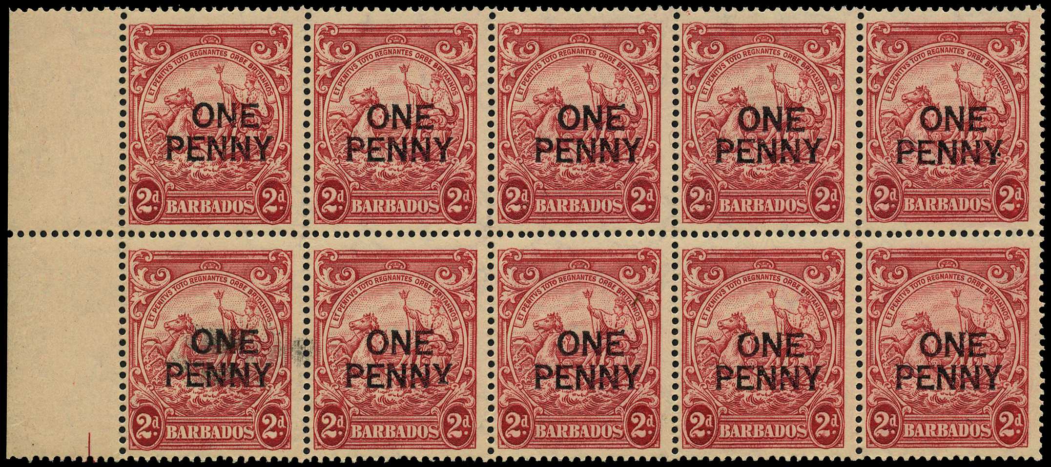 1947 1d on 2d carmine positional block of...