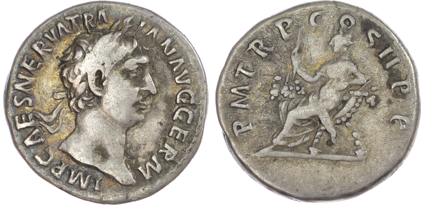 Trajan (AD 98-117) AR Denarius, Rome, AD 98-99, 3.36g. IMP CAES NERVA TRAIAN AVG GERM, laureate head of Trajan facing right.
