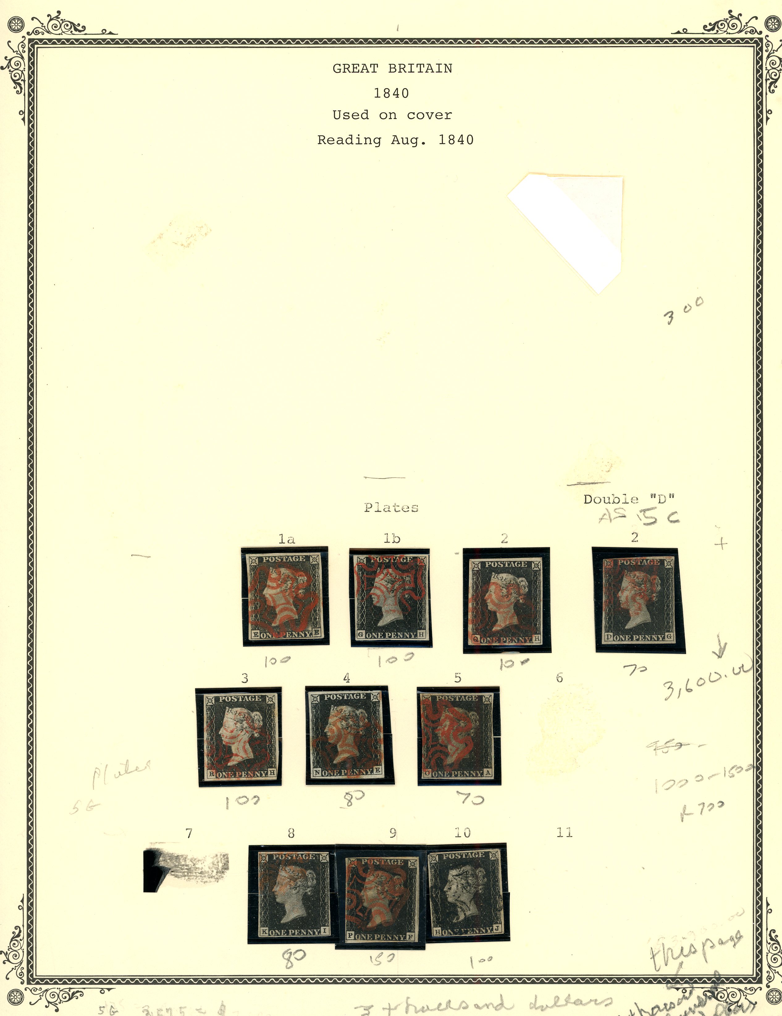 GB 1840 1d black used selection of plates 1a to 10, most 3-4 margin...