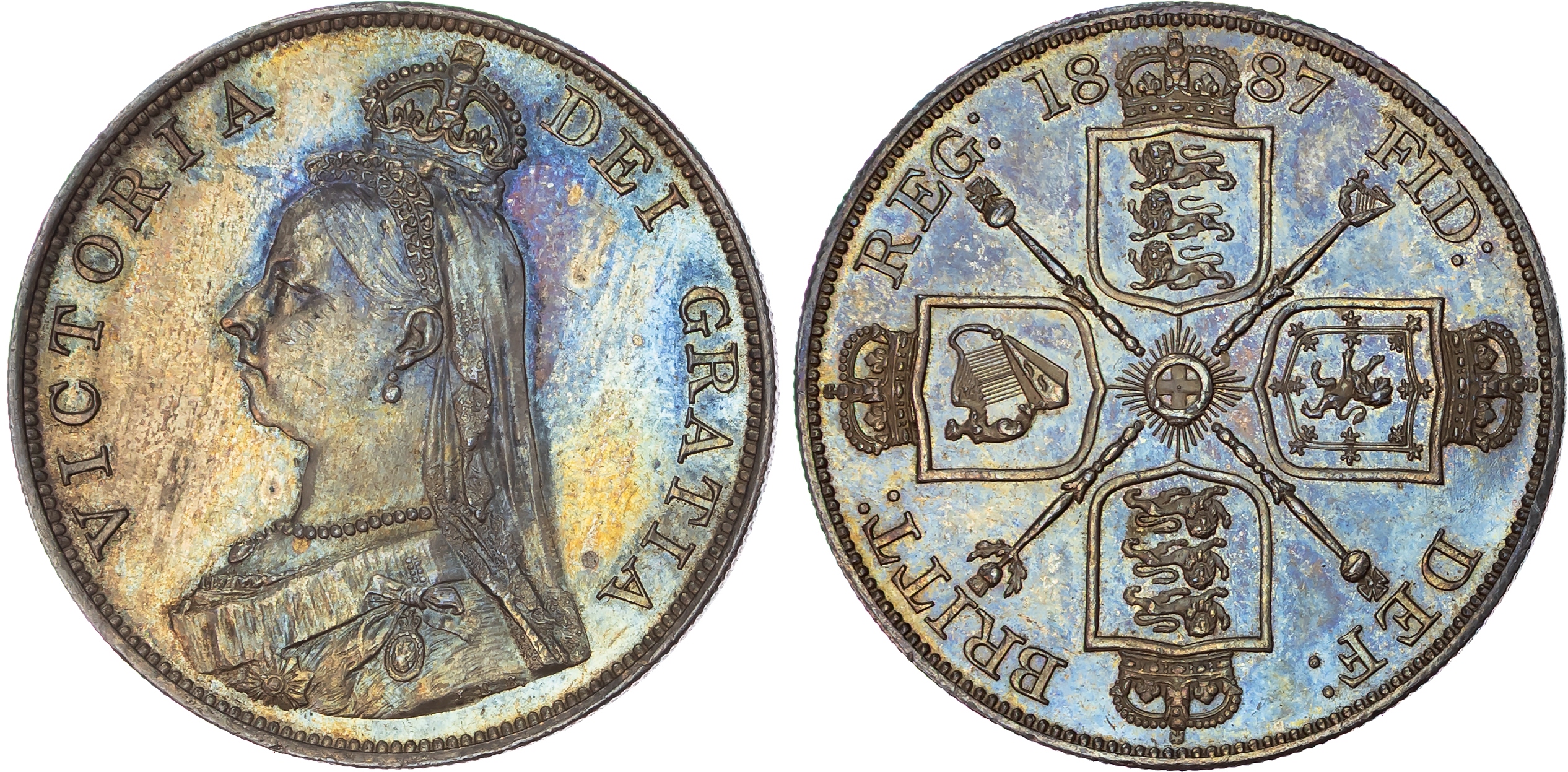 Victoria (1837-1901), Jubilee Coinage (1887-1893), AR Double-Florin, 1887, Arabic 1.