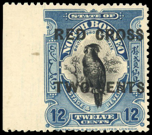 North Borneo 1918 Red Cross 12c+2c imperf between stamp and margin