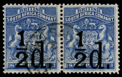 1892 ½d on 6d ultramarine, horizontal pair,...