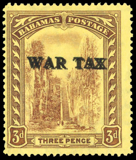 Bahamas 1918 War Tax 3d error overprint double