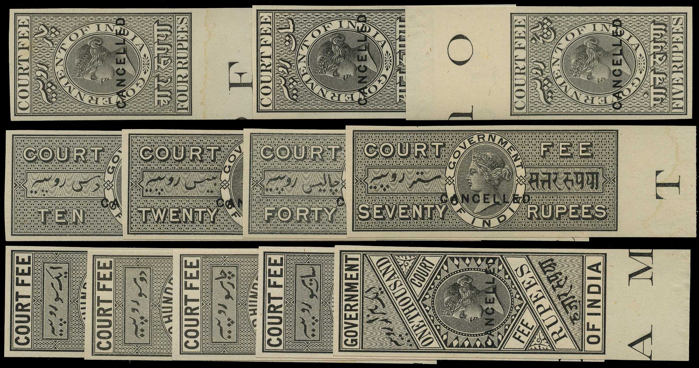 COURT FEE: 1872 4r to 1000r twelve...