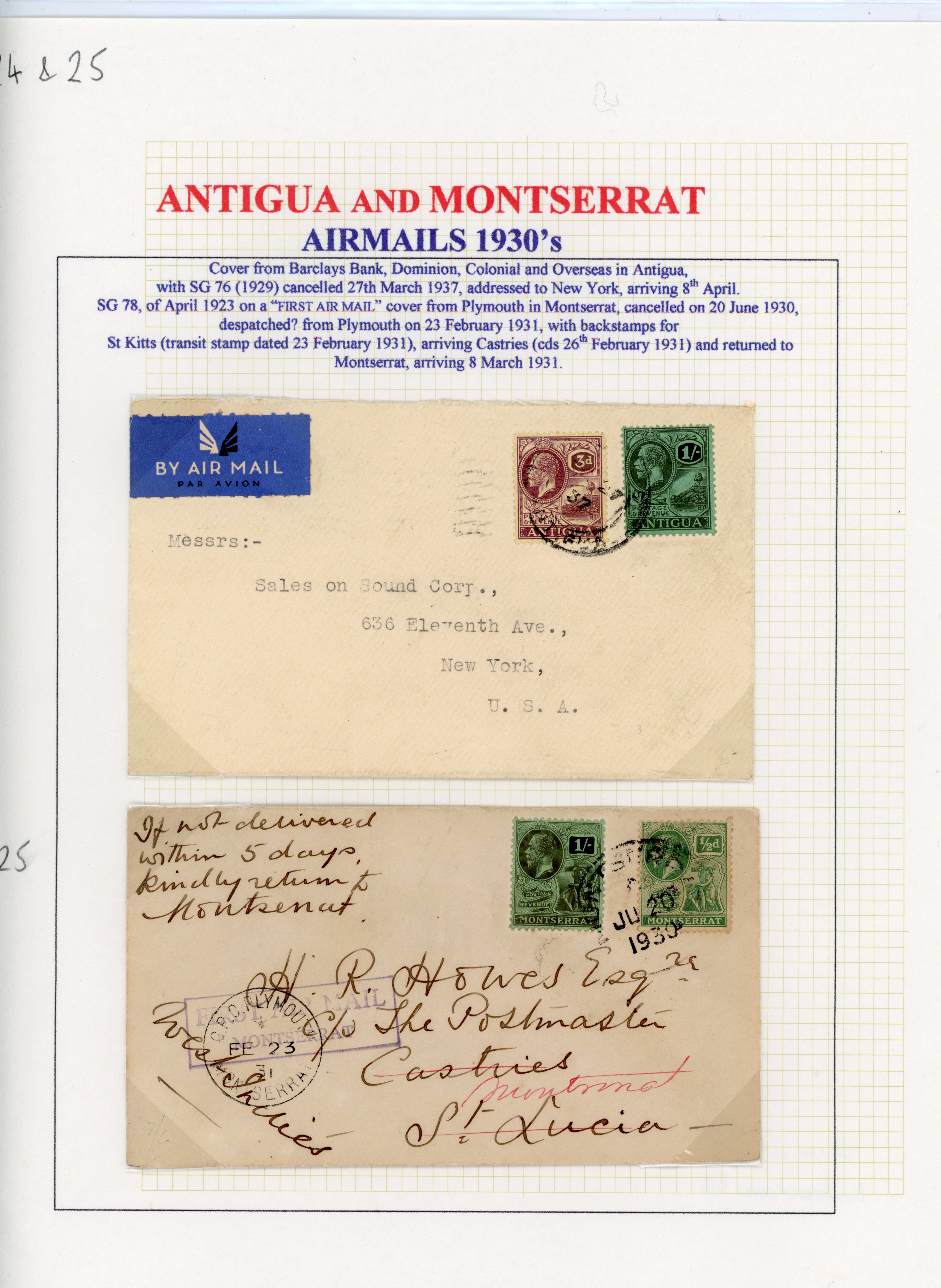British Commonwealth: KGV selection of six covers all with shilling values