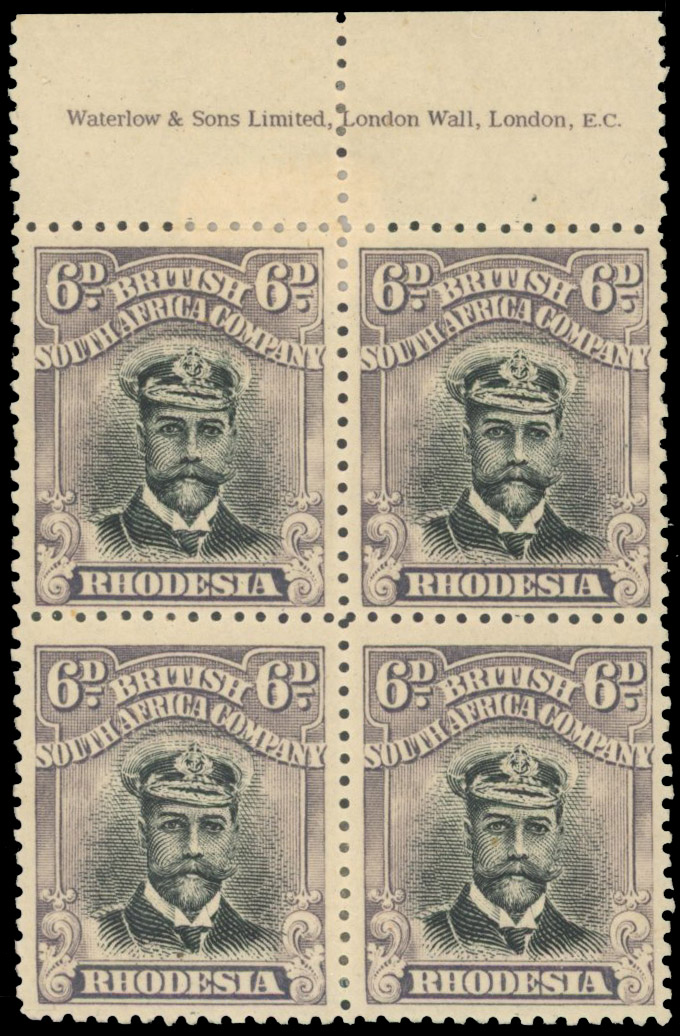 Rhodesia 6d SG 228b imprint block of four mint