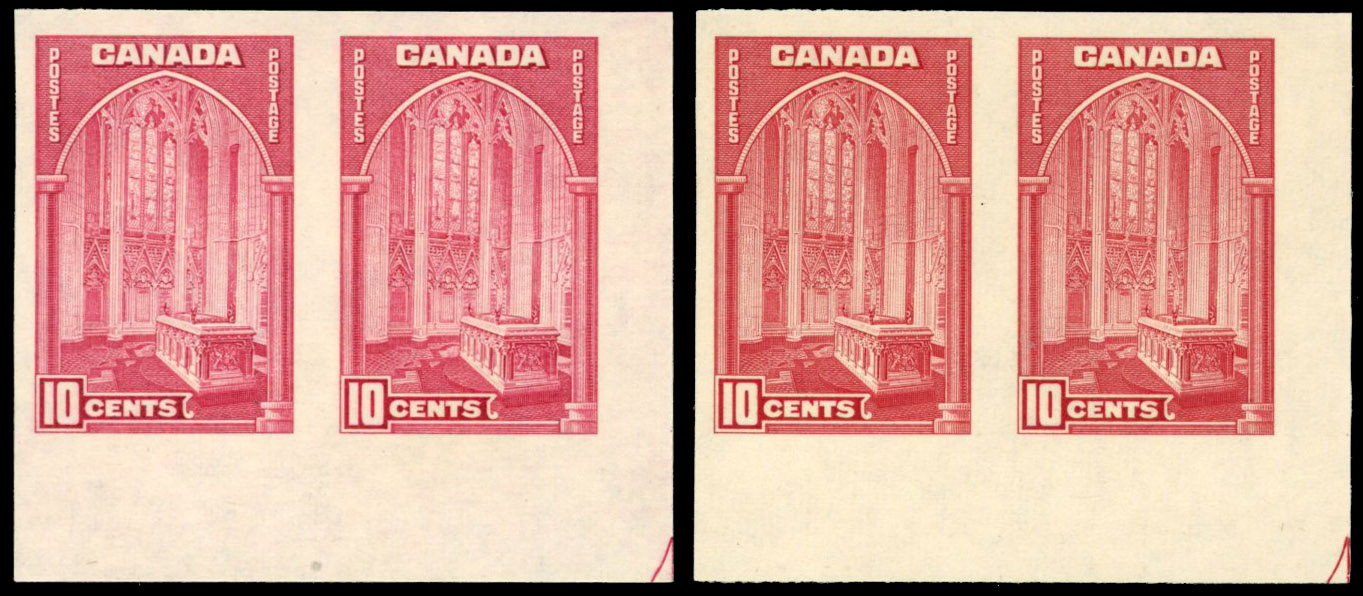 Canada SG 363, 363a 10c imperforate pairs mint