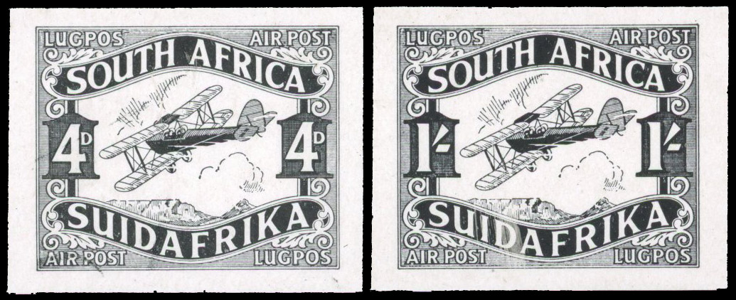 South Africa 1929 Air 4d, 1s plate proofs