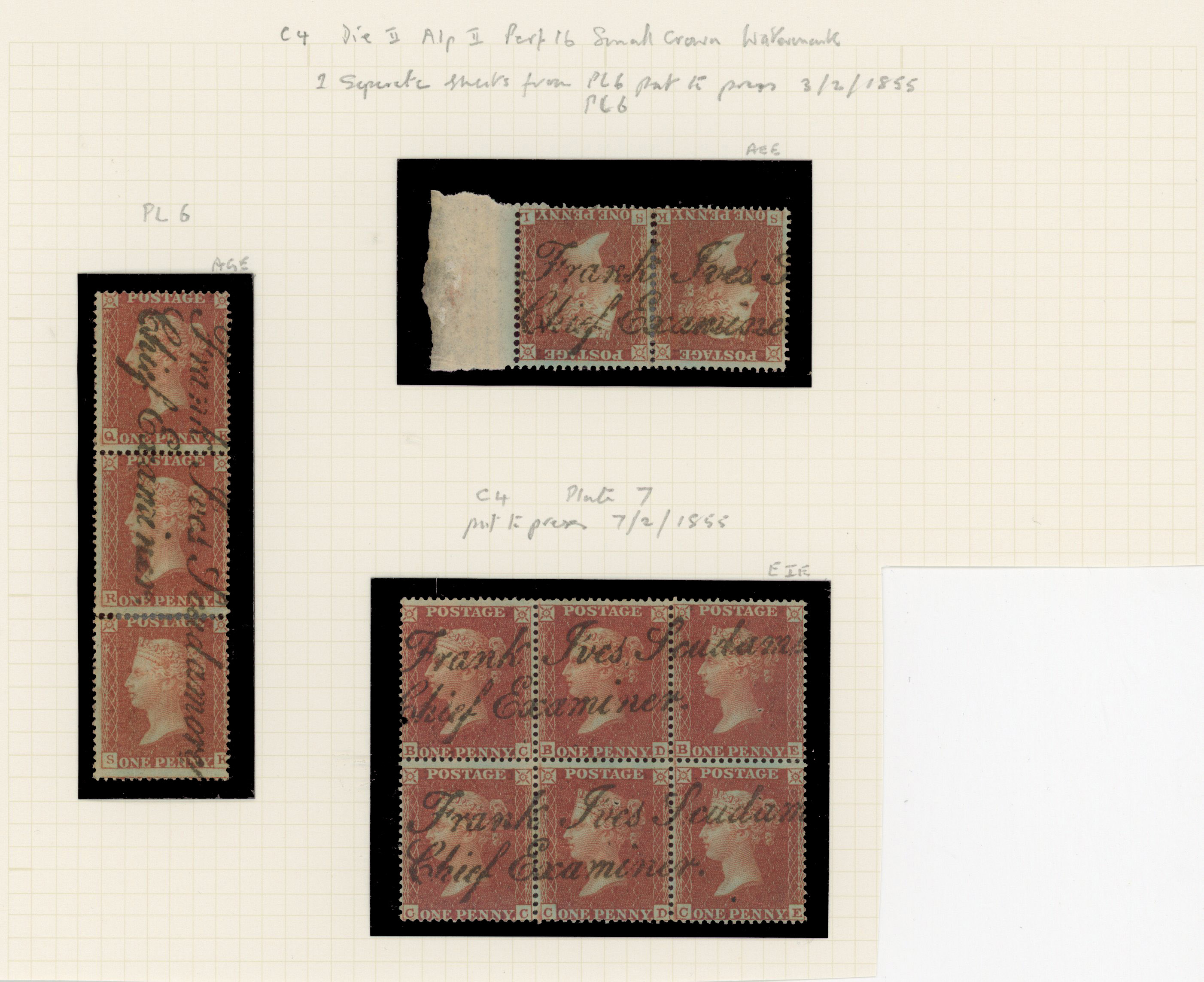 1855 1d Red-Brown Pl.6 & 7 (Die II, Alphabet II, Wmk. Small Crown, Perf 16) ‘Frank Ives Scudamore handstamp. 