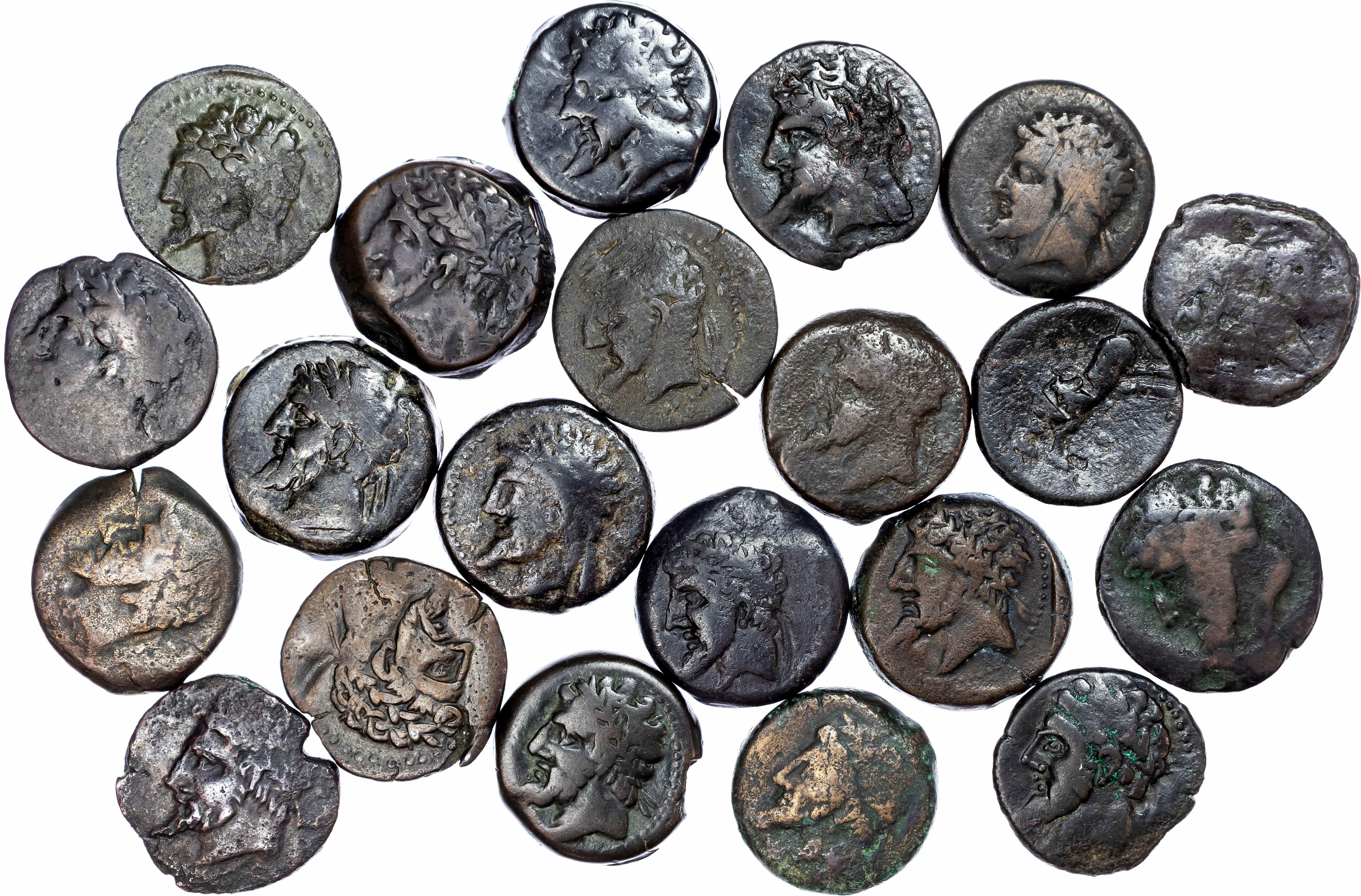 Numidia, Massinissa or Micipsa (c. 203-148 BC or 148-118 BC) Group Lot of 21 AE Units, varying weights.