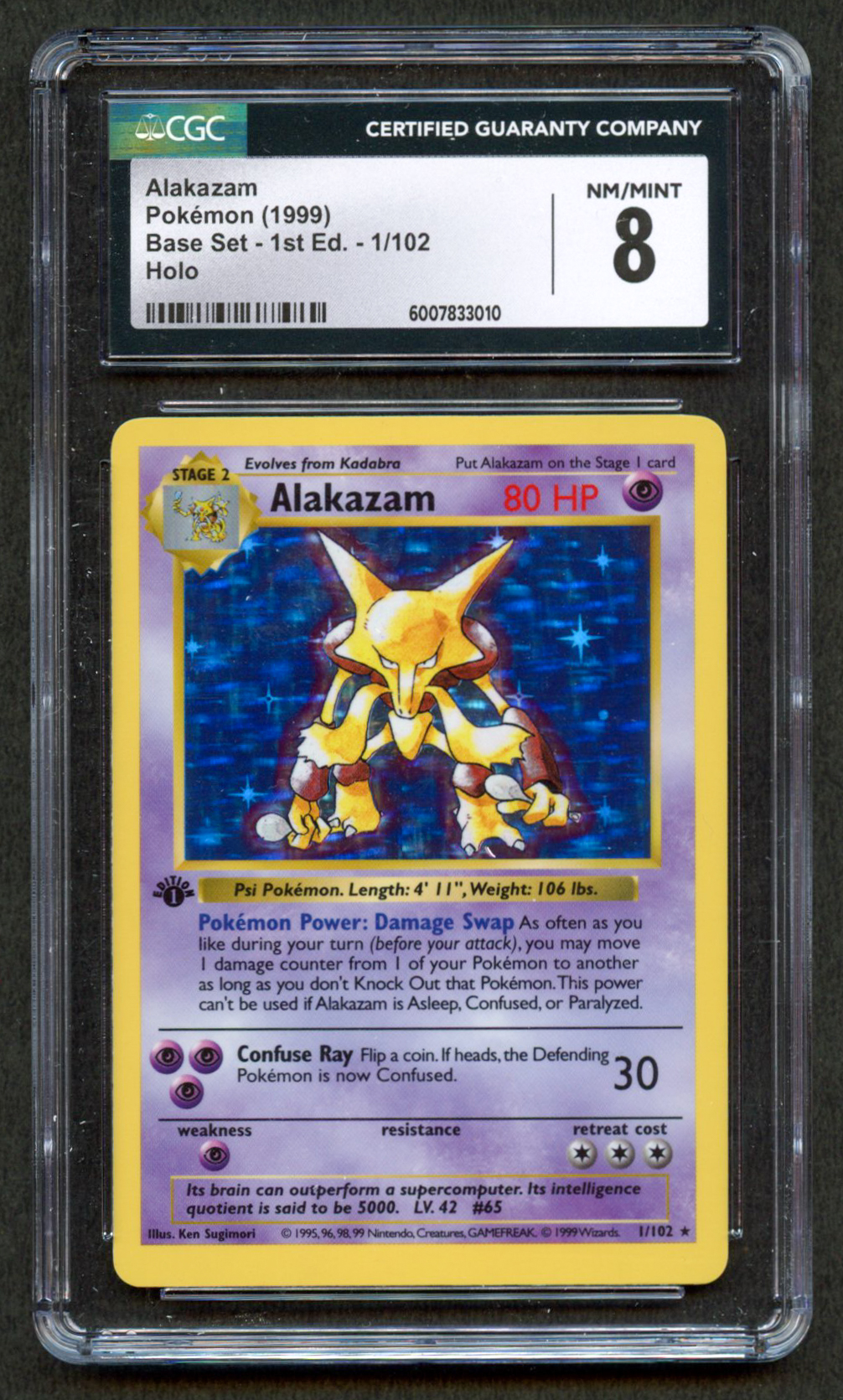 CGC 8 Alakazam - 1st Edition Shadowless Base Set 1999 - 1/102