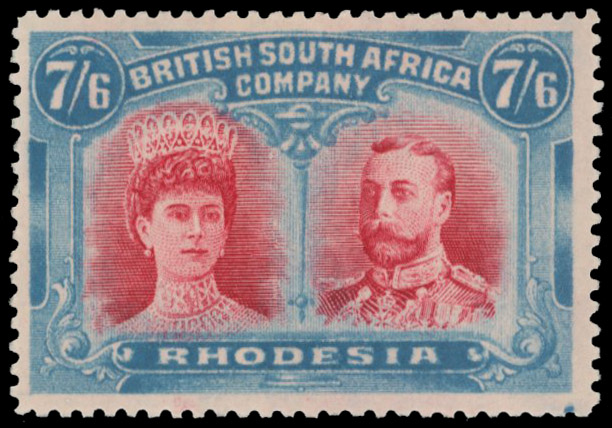 7s6d bright carmine and deep turquoise-blue SG 161, position 37 printer's guide dot mint