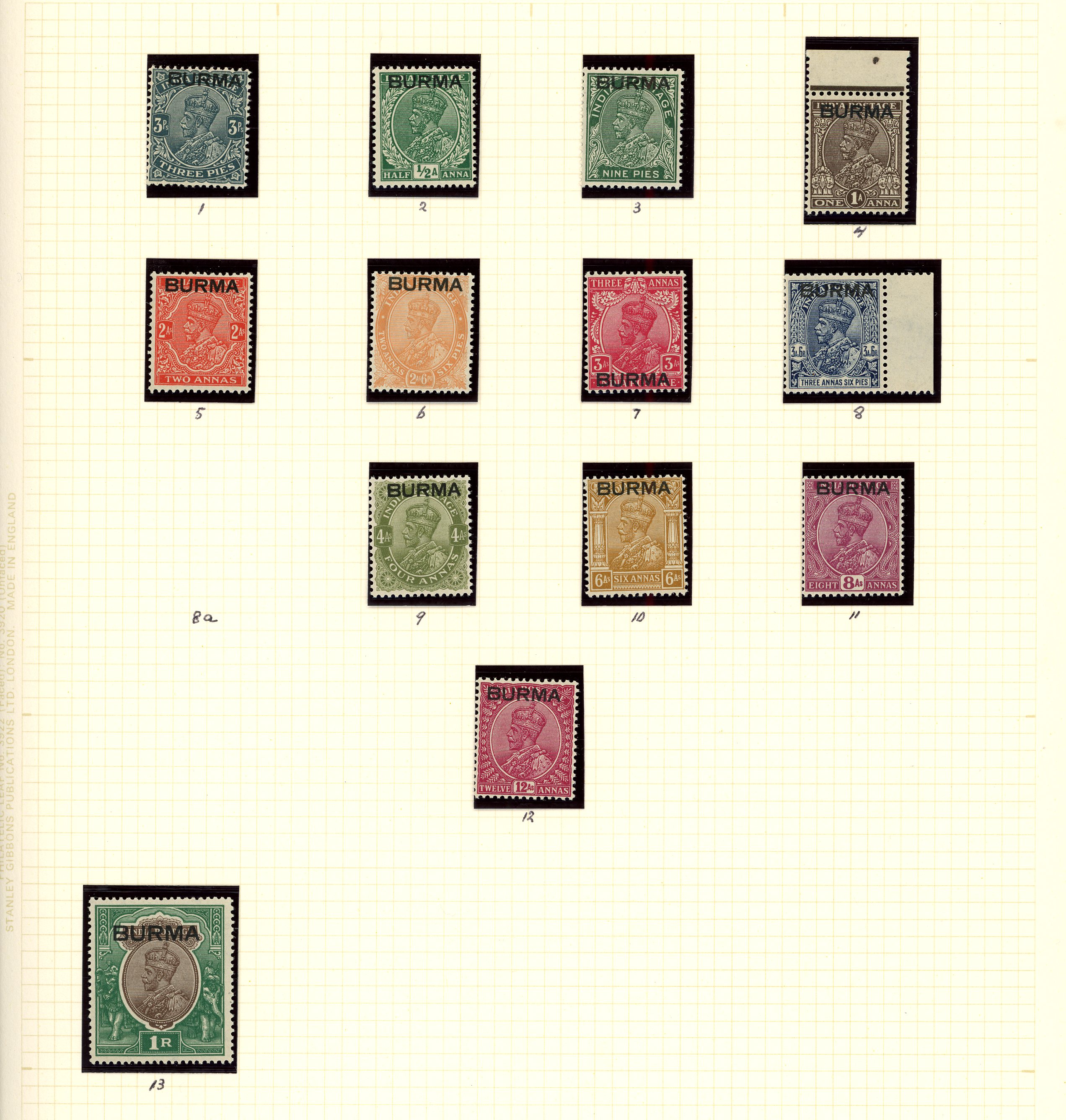 Burma 1937-47 mint collection on leaves