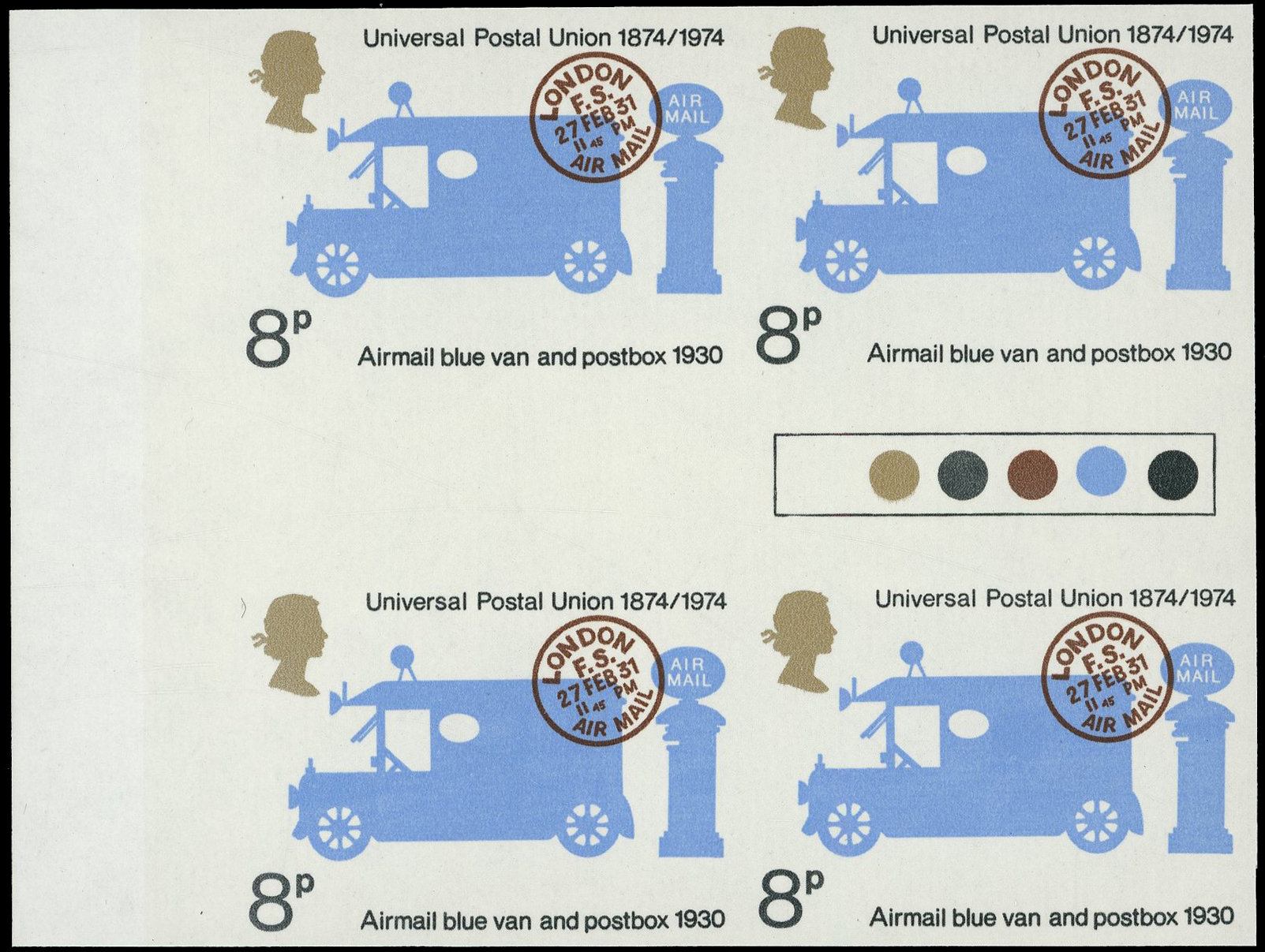 GB SG 956 1974 UPU 8p imprimatur block