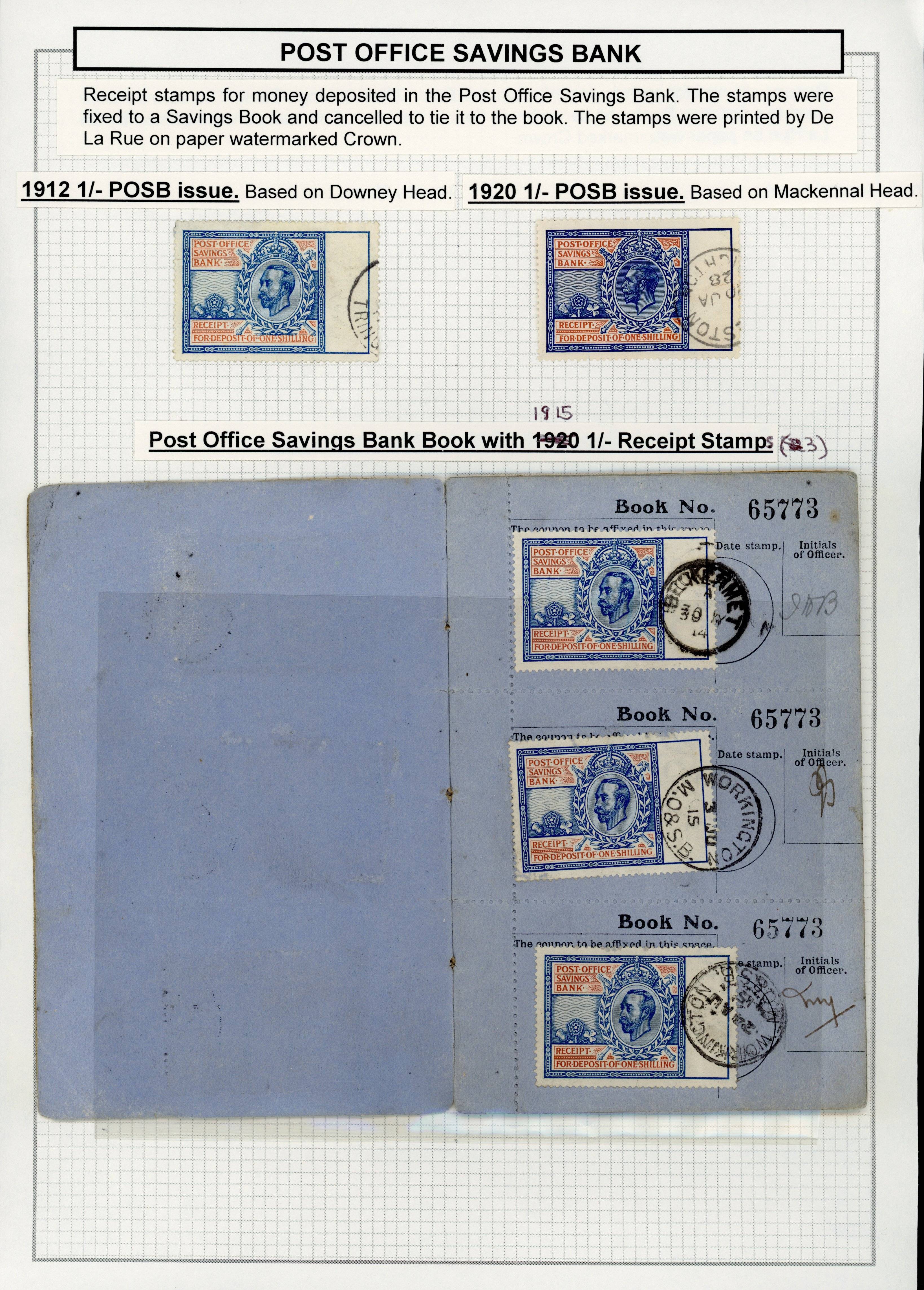 GB PO Savings Bank 1912-20 Receipt stamps used