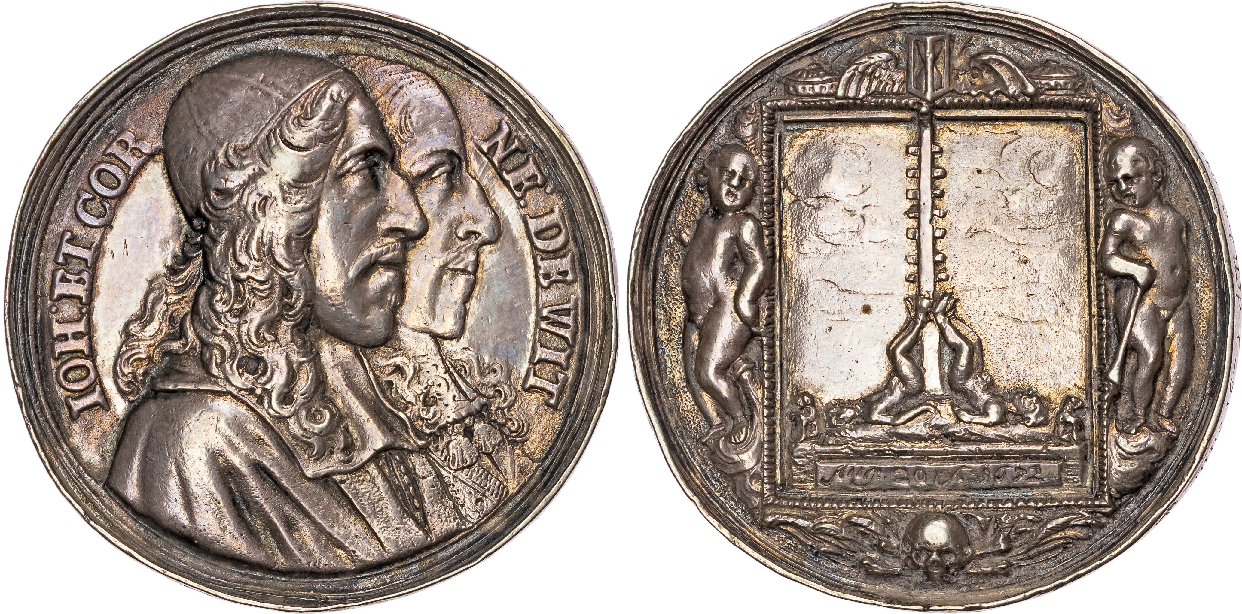 Netherlands, Murder of the de Witt Brothers 1672, Silver cast Medal 1672, unsigned.