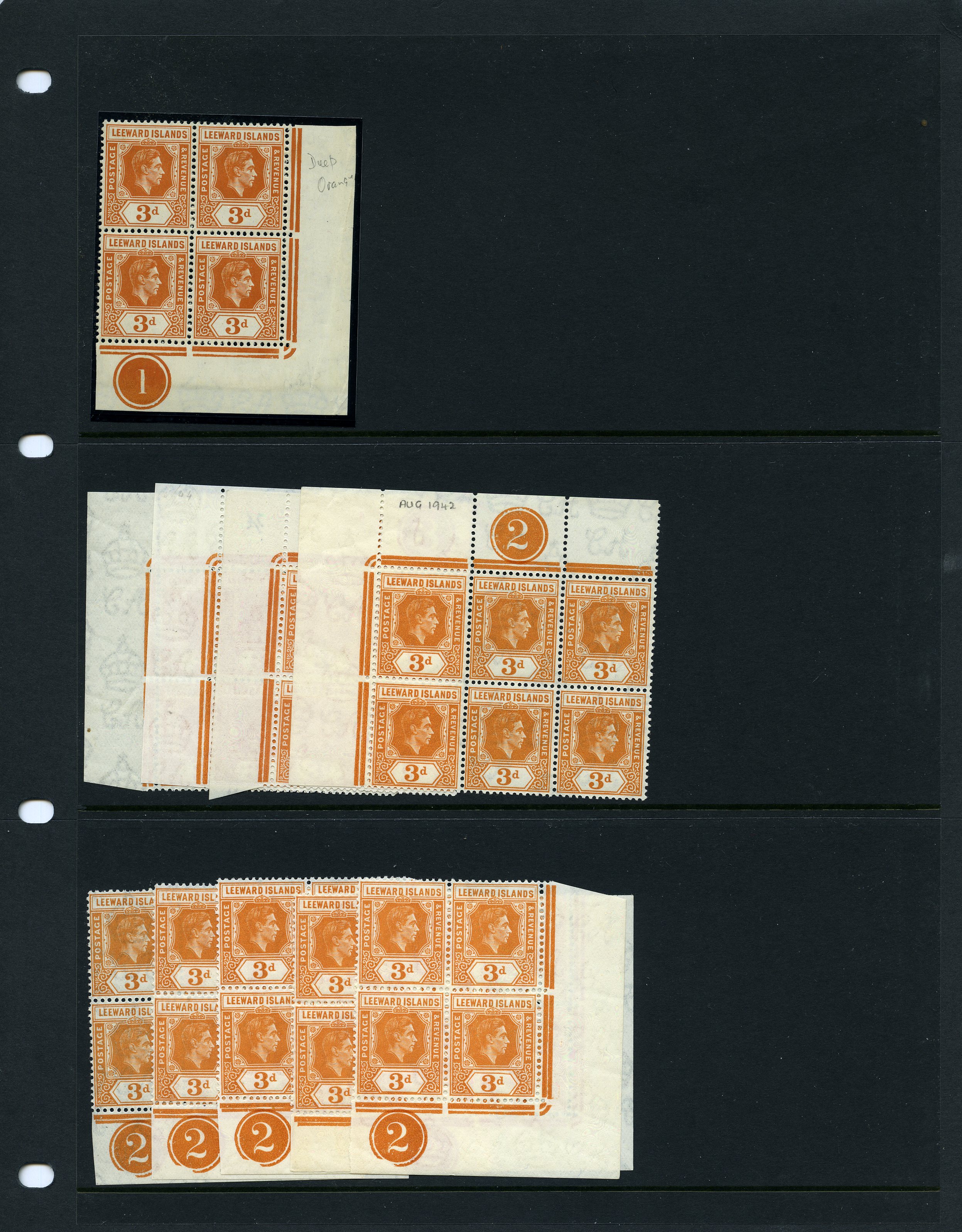 1938-49 3d mint study with Plate blocks; Plate...