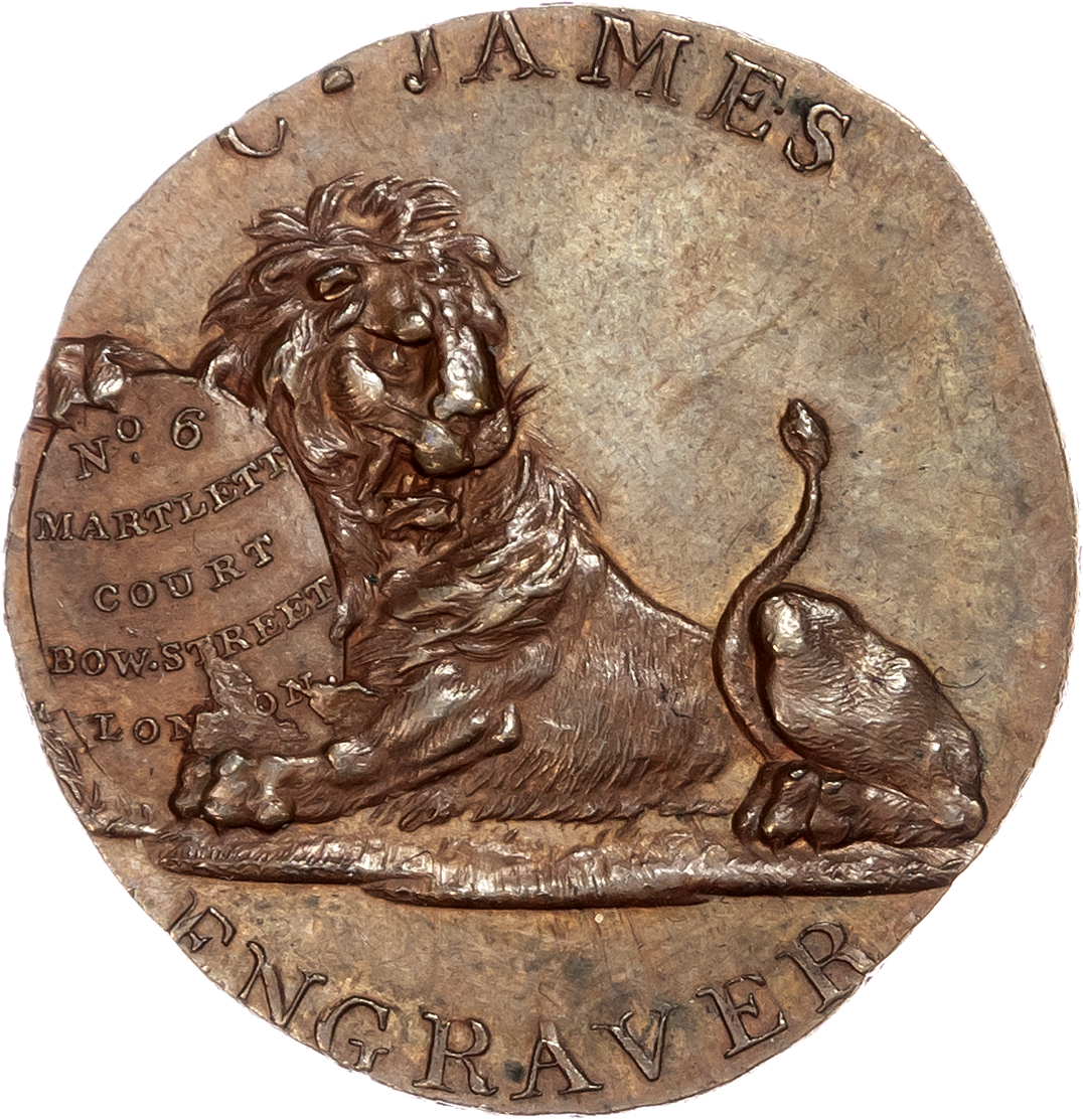 London – Bow Street, Charles James advertising Halfpenny 1796