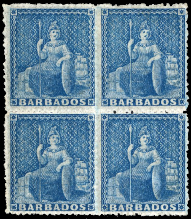 Barbados 1861-70 SG 23 (1d) block mint