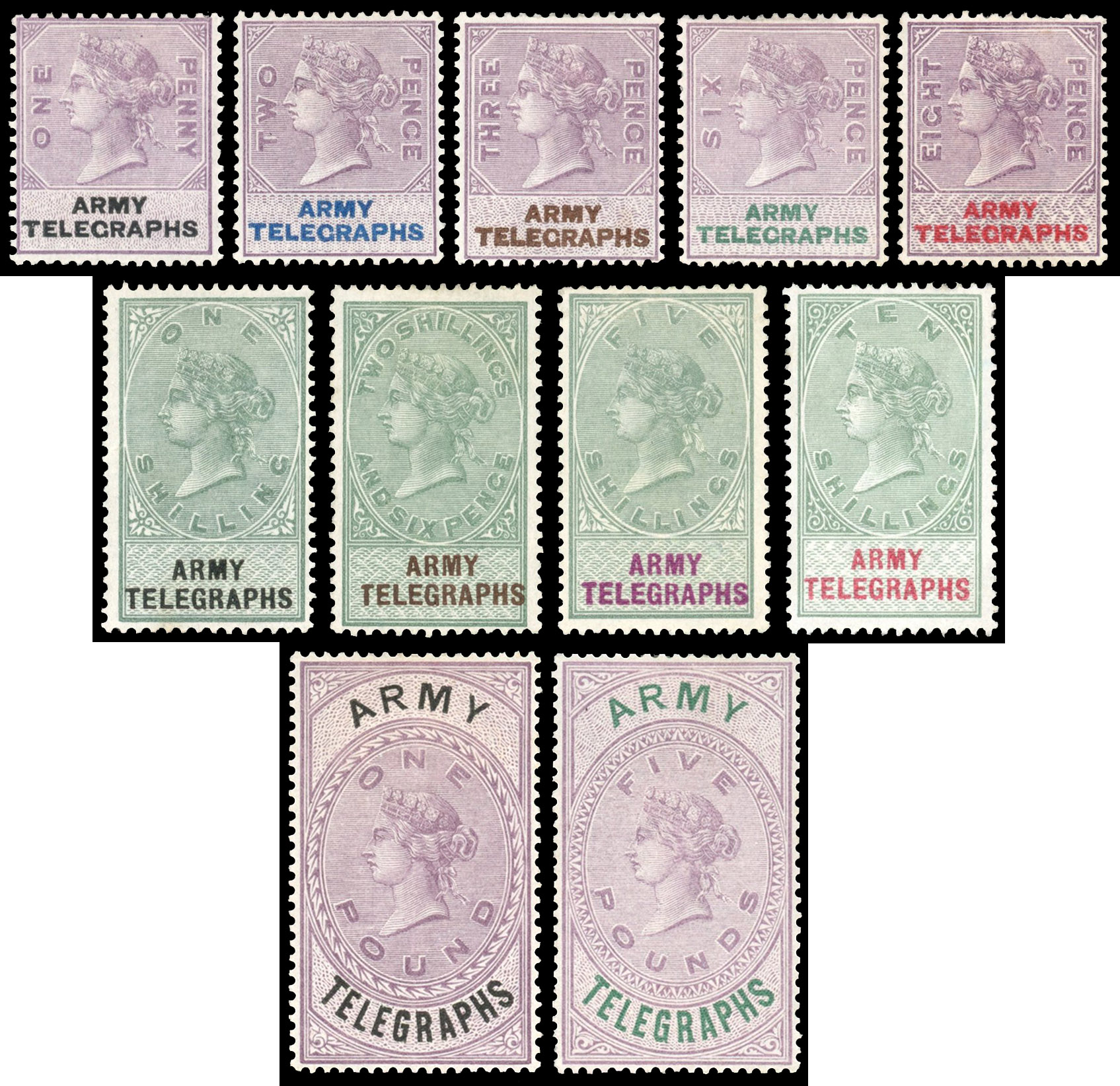 South Africa Army Telegraphs SG AT3-13 1899-1900 1d to £1 set mint