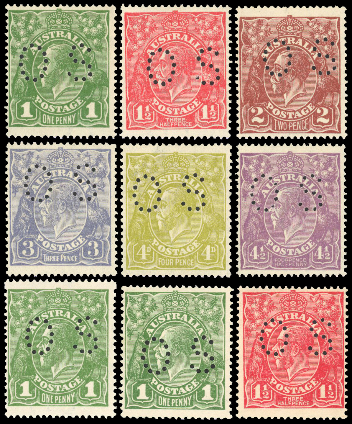 Australia 1924 official set of 9 to 4½d