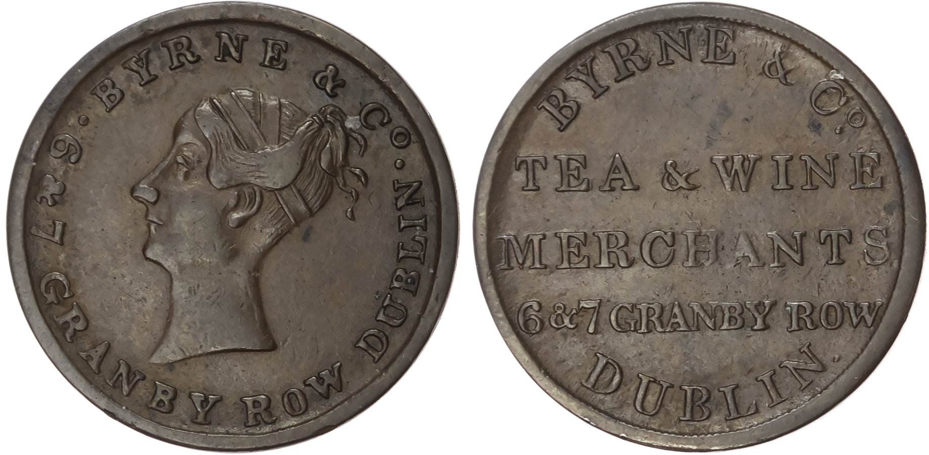 Dublin, James Byrne & Co. (grocer tea & spirits dealer), farthing) (1850s) bust of Victoria l./three-line lege…