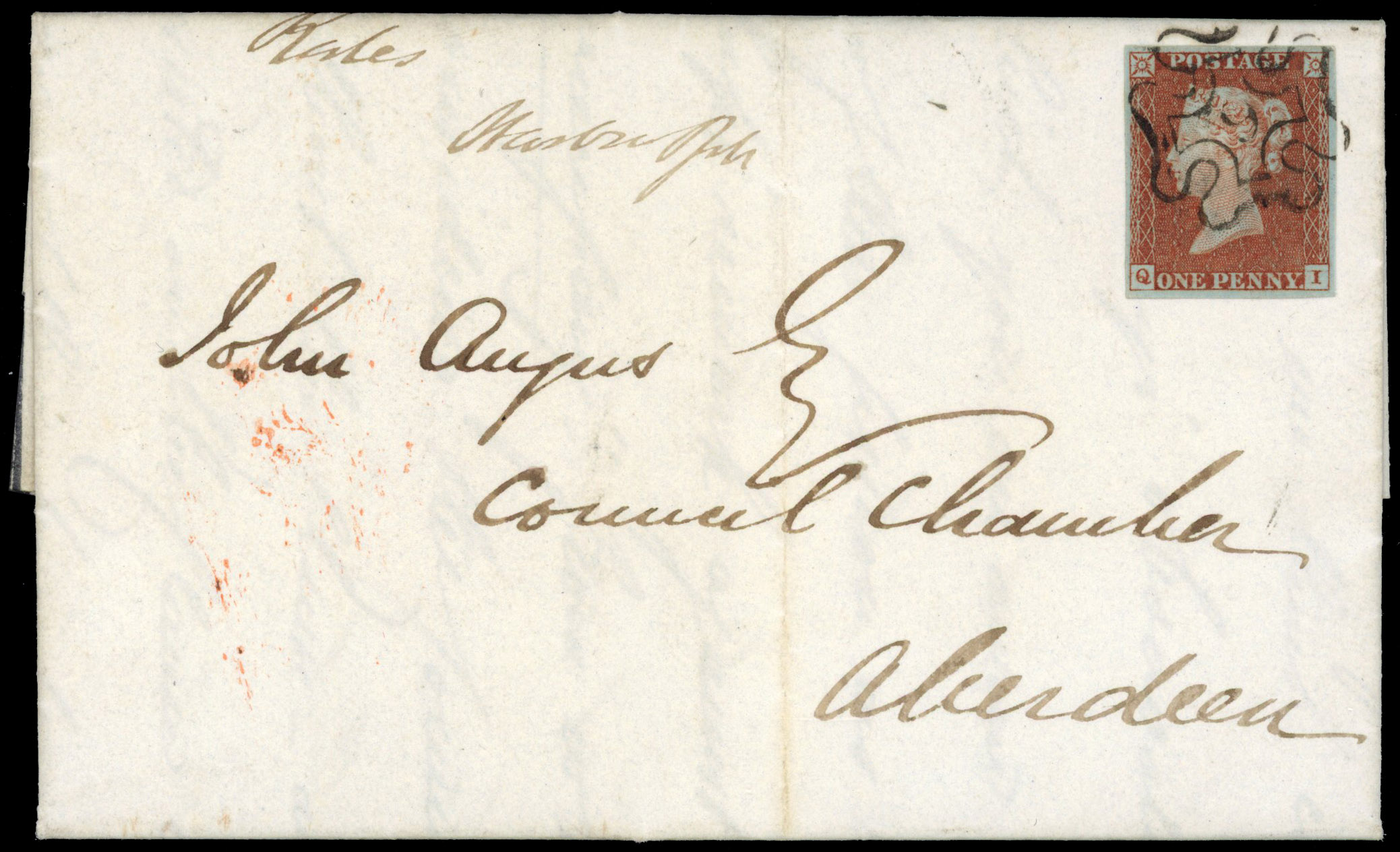 1843 1d red on entire letter No. 9 in MC in black addressed to Scotland