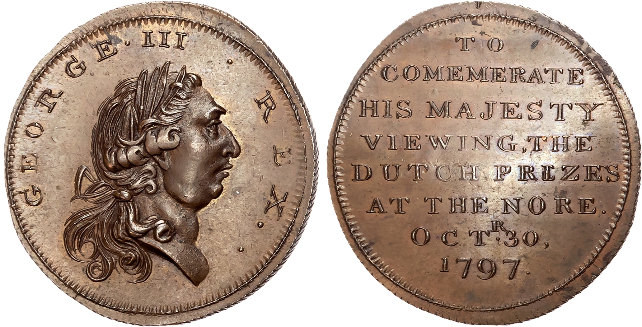 London, National Series, Dutch prizes on the Nore Halfpenny 1797 , Laureate head of George III right, rev. 8-line legend …