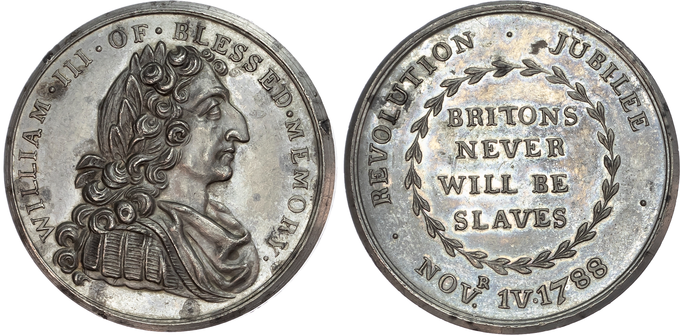 London, Political Series, Revolution Jubilee white-metal Penny 1788.