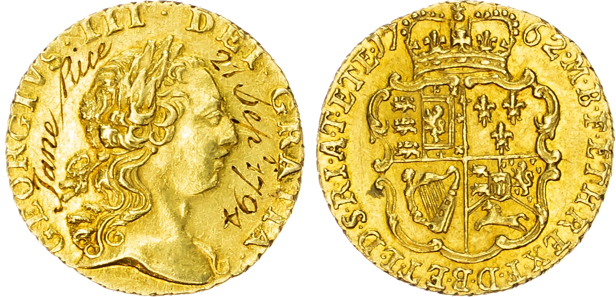 George III (1760-1820) Quarter Guinea Love Token, 1762.