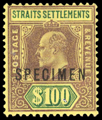 1902-3 $100 purple and green on yellow...