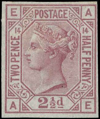 1879 2½d Rosy-mauve Pl.14. Very fine unused o.g. imperforate (close at right) imprimatur lettered AE. Scarce one of only…