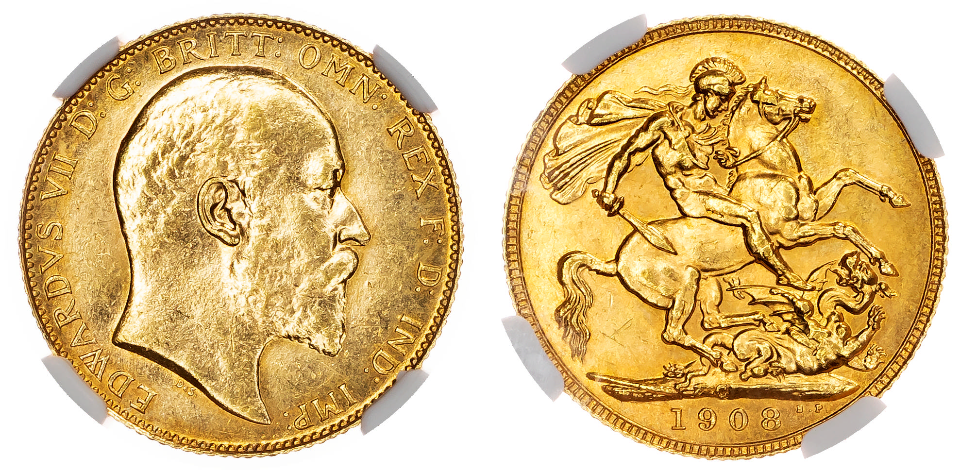 Edward VII (1901-10), AV Specimen Satin Finish Sovereign, 1908C. NGC SP 62