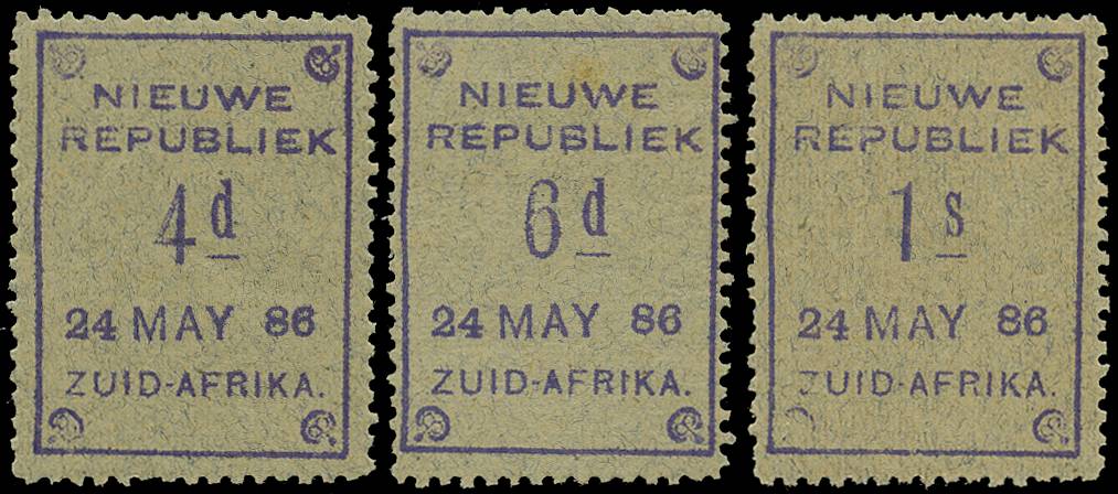 NEW REPUBLIC SG 29, 30, 32 1886-87 4d, 6d, 1s ON BLUE GRANITE DATED 24 MAY 86 LPOG