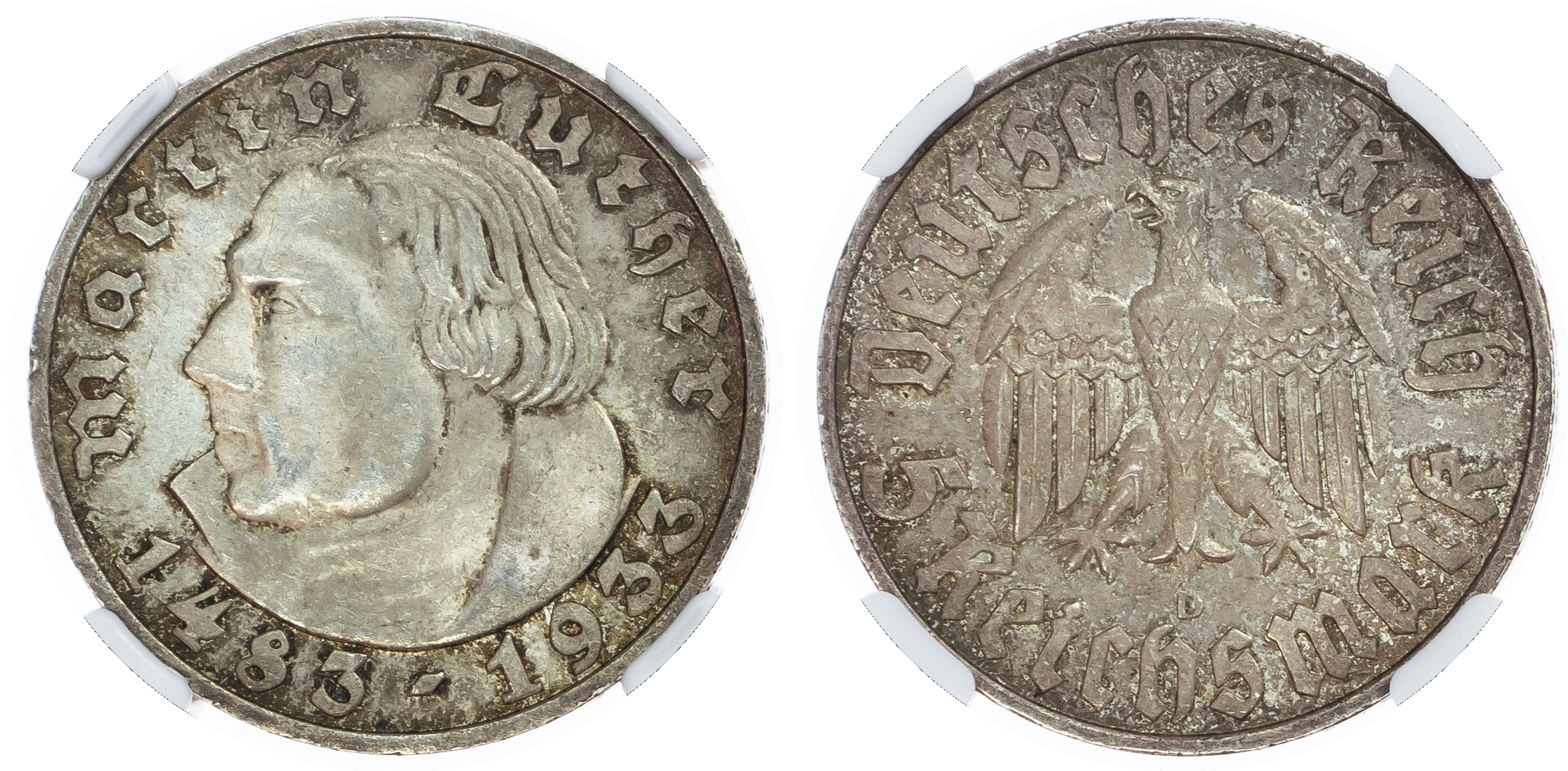 Germany, Third Reich. Martin Luther AR 5 Marks. 1933D. 