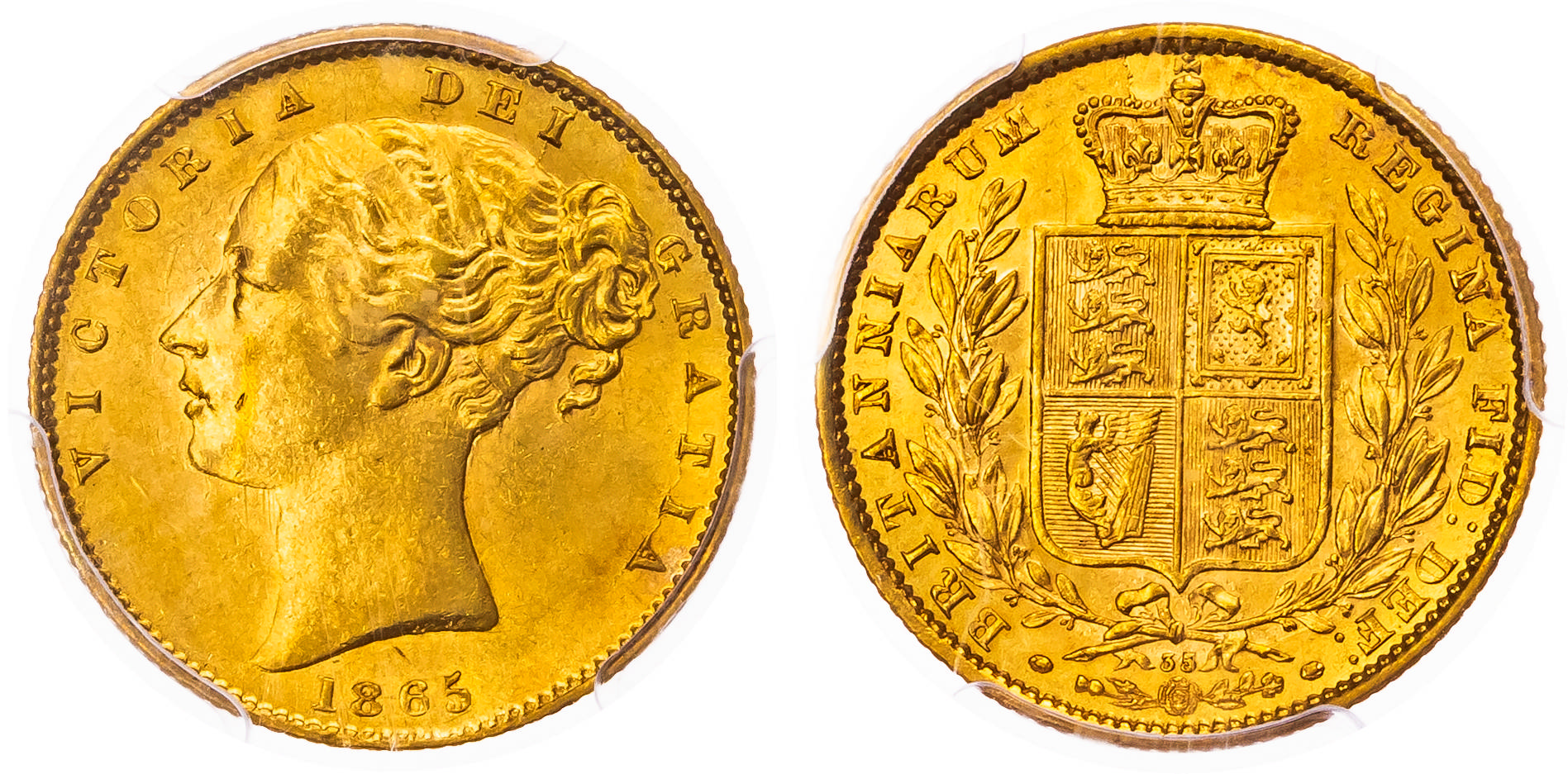 Victoria (1837-1901) Shieldback Sovereign, 1865.