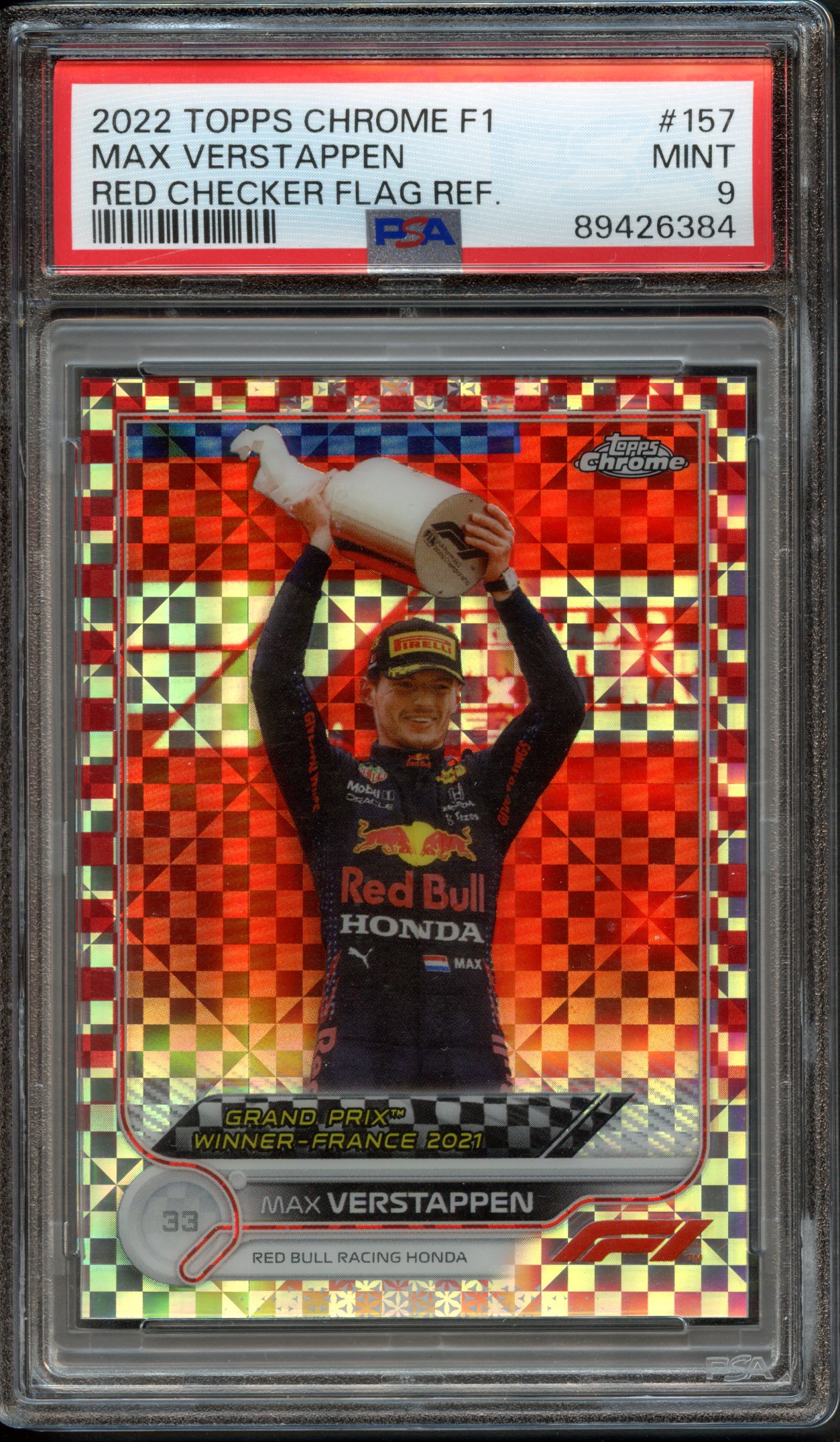 <p>PSA 9 2022 Topps Chrome F1 Max Verstappen Red Checker Flag Refractor</p>